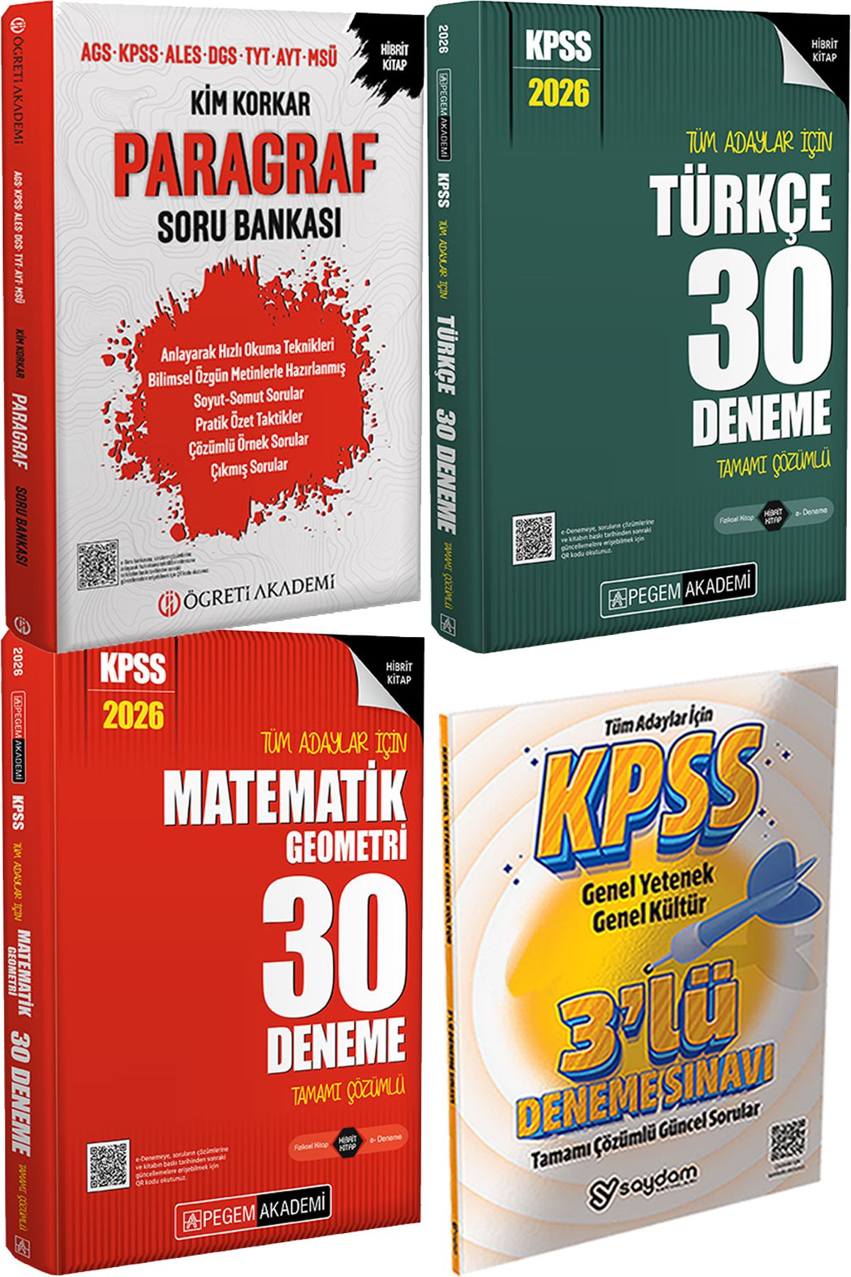 Pegem Akademi Yayıncılık Kim Korkar Paragraf Soru Bankası - 2026 KPSS Türkçe Matematik 30 Deneme + 3 Deneme