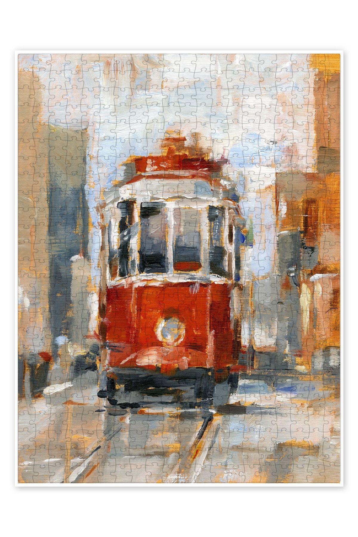 Jeronkarji Lizbon'da kırmızı tramvay 500 Parça Puzzle Yapboz Şehir Manzara Temalı Hobilik