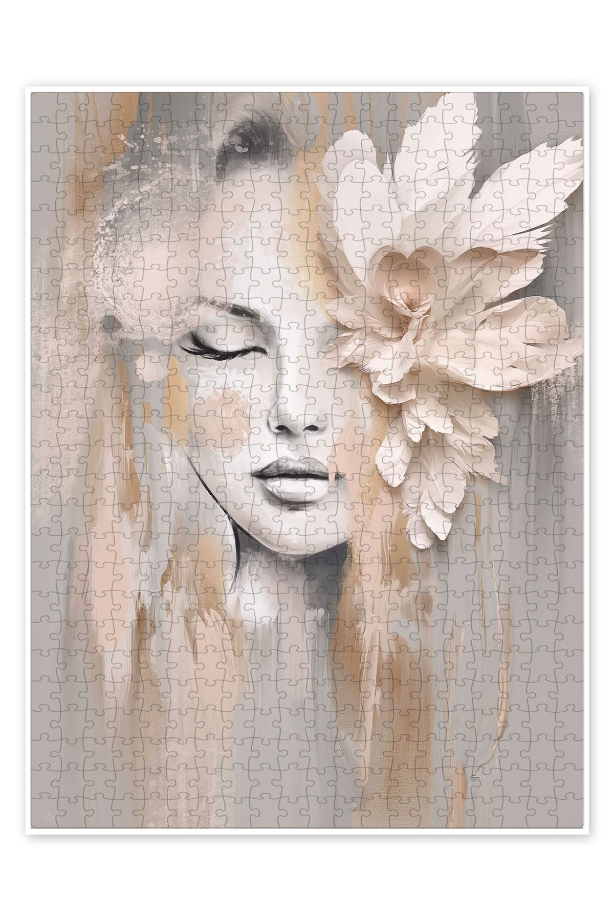 Jeronkarji Bej Petal Portre 500 Parça Puzzle Yapboz Bohem Soyut Sanat Temalı