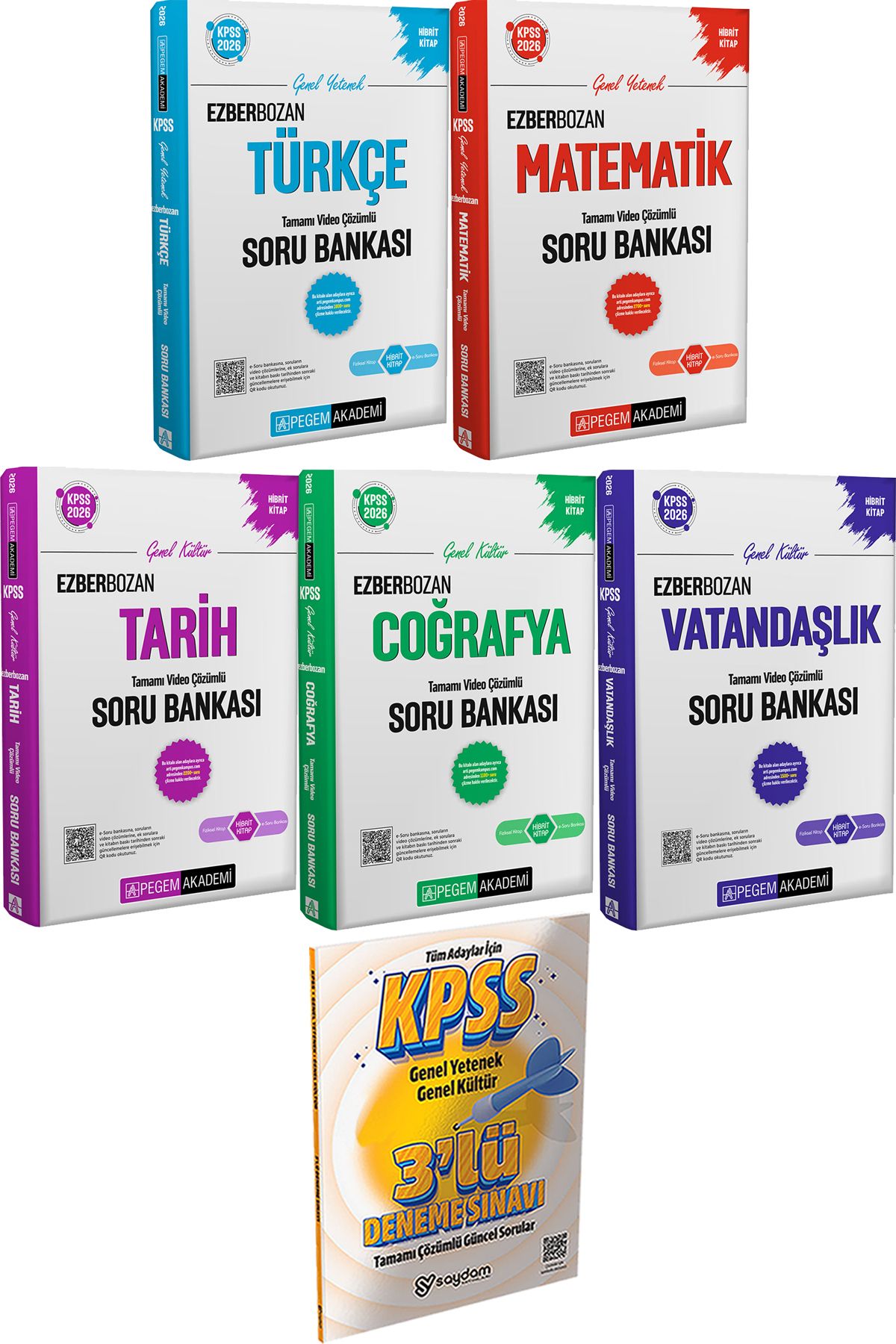 Pegem Akademi Yayıncılık Ezberbozan Türkçe Matematik Çözümlü Soru - Ezberbozan Tarih Coğrafya Vatandaşlık Soru + 3 Deneme