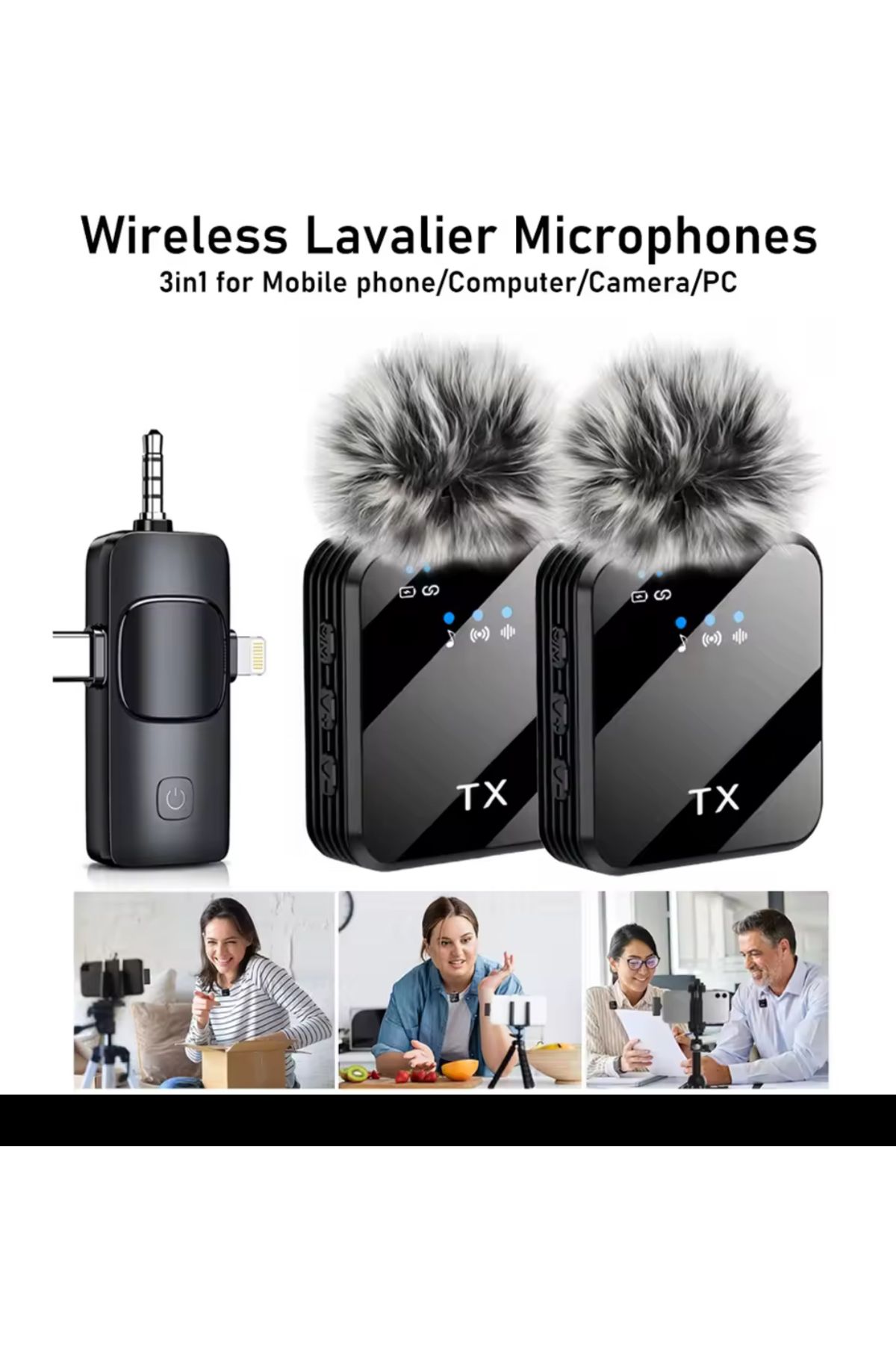 Voground Kablosuz Yaka Mikrofonu Tip-C Android Kamera IPhone Stüdyo Mikrofonu için Ses Video Canlı Yayın Oyun