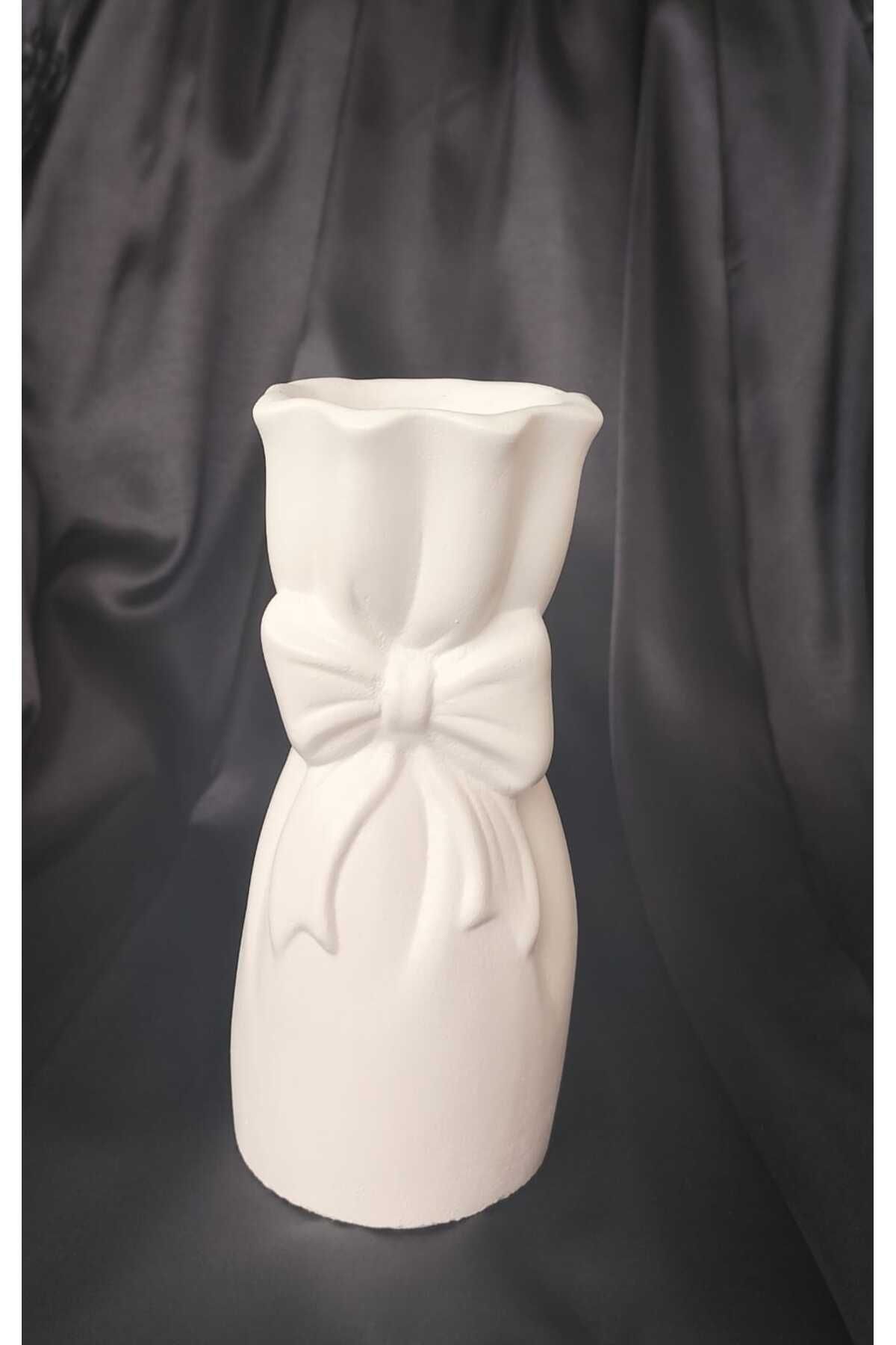 erdem desing Büyük Buket Vazo Biblo Çiçeklik Dekoratif Fiyonklu Vazo 20x10x10cm Bohem