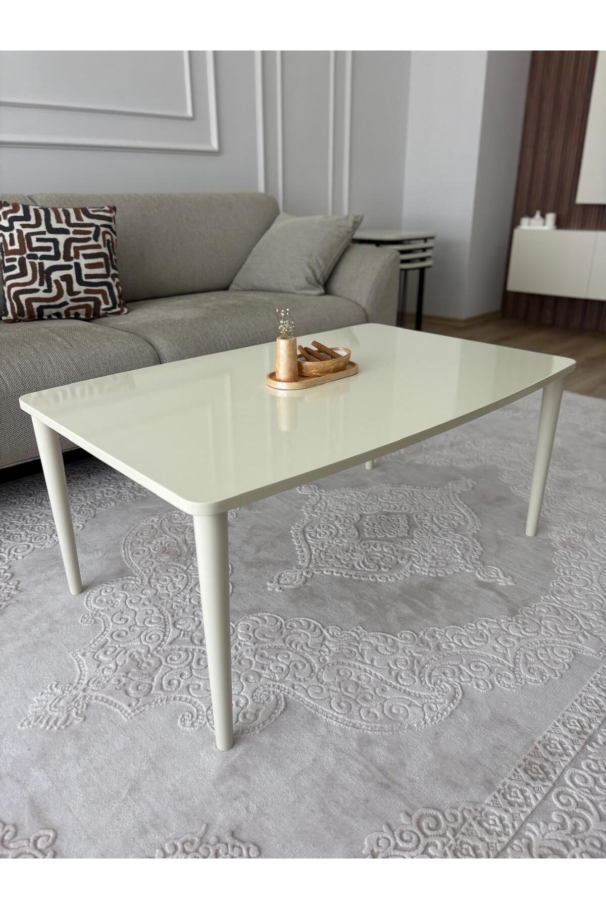 BAŞARAN CONCEPT Üst Kalite 70x105 Krem 1. Sınıf Lake Boyalı Krem Orta Sehpa
