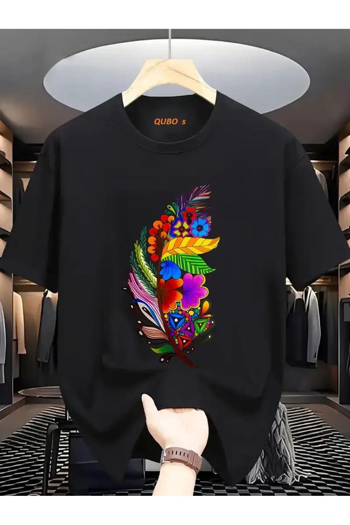 qubo sportswear & company qubo Unisex Oversize Baskılı Pamuklu Bisiklet Yaka Kısa Kollu SİYAH T-shirt