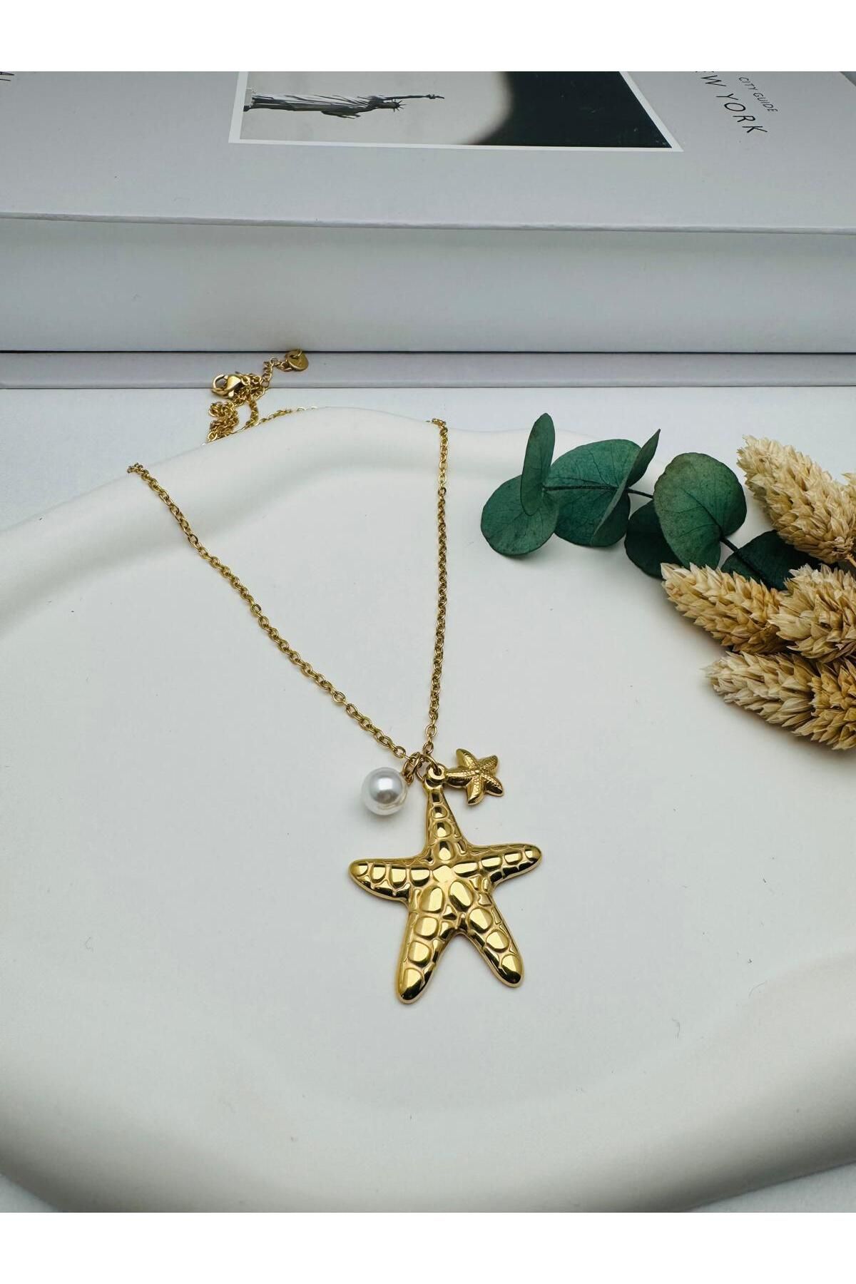 HEDİYELANDY Deniz Yıldızlı Çelik Kolye (Gold) 0106344