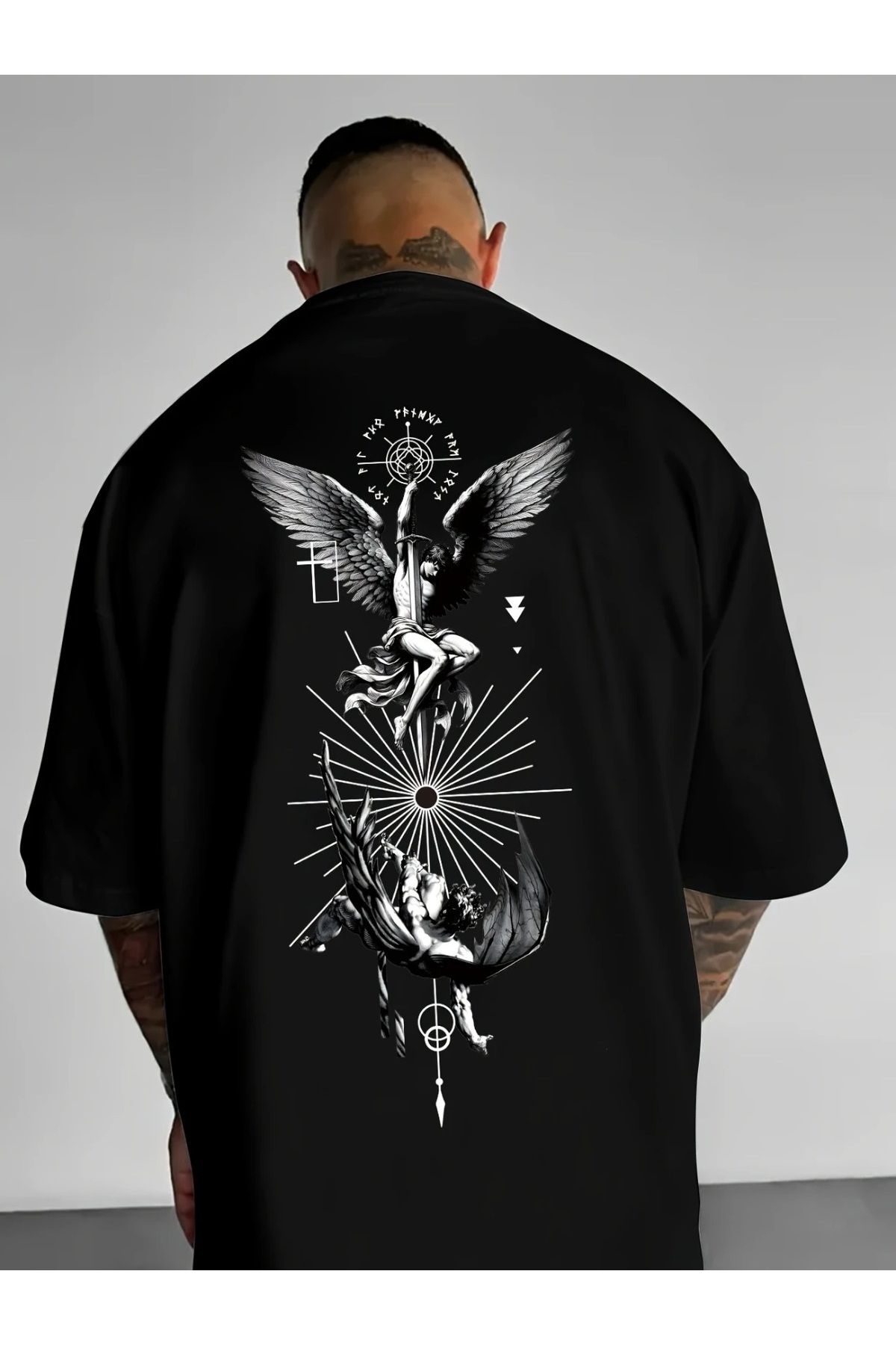 qubo sportswear & company qubo Unisex Oversize Baskılı Pamuklu Bisiklet Yaka Kısa Kollu SİYAH T-shirt