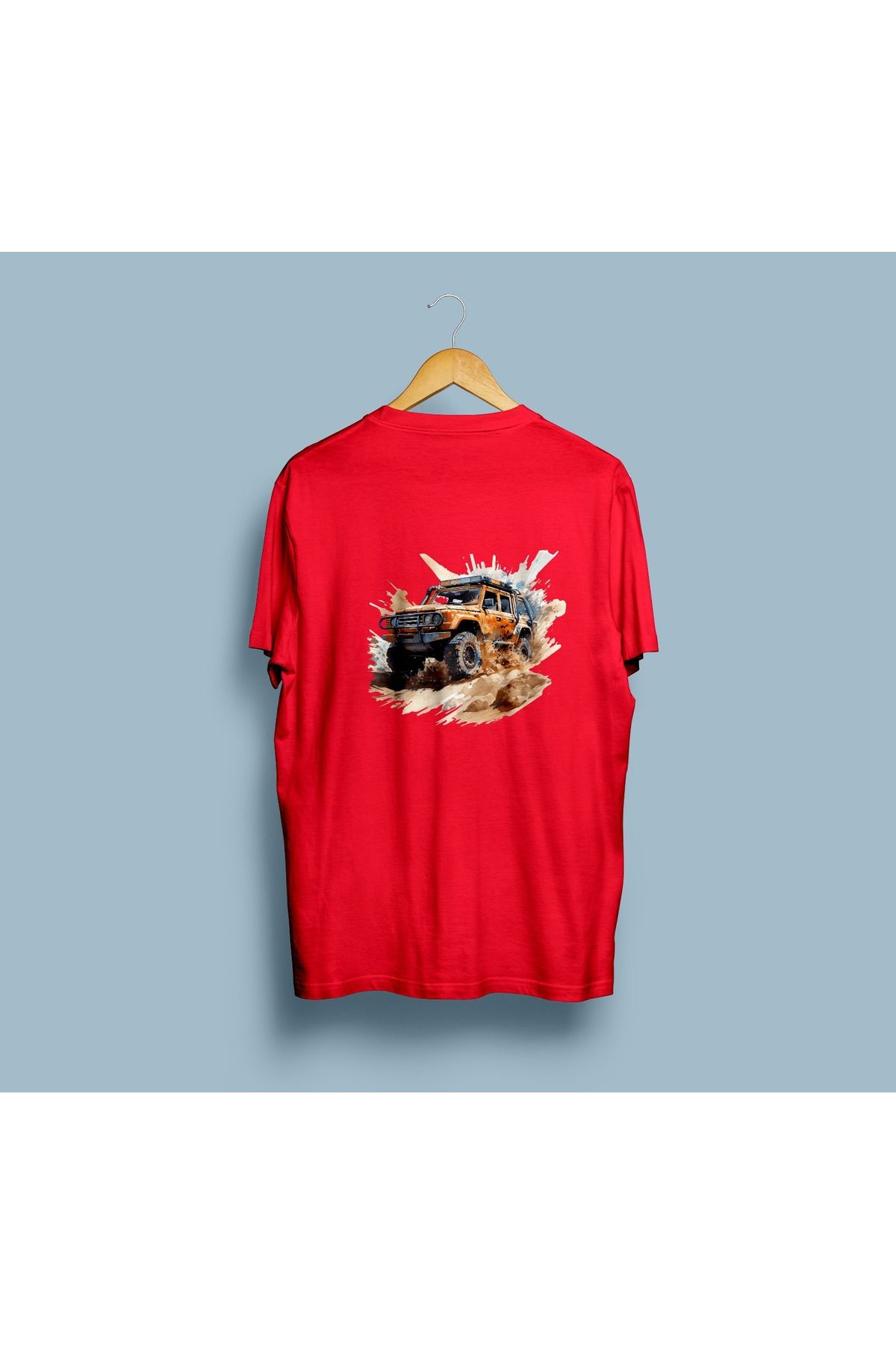 MODA KISA KOLLU SIRT DESEN REGULAR KALIP TURUNCU OFF-ROAD DESENLİ PAMUKLU T-SHIRT