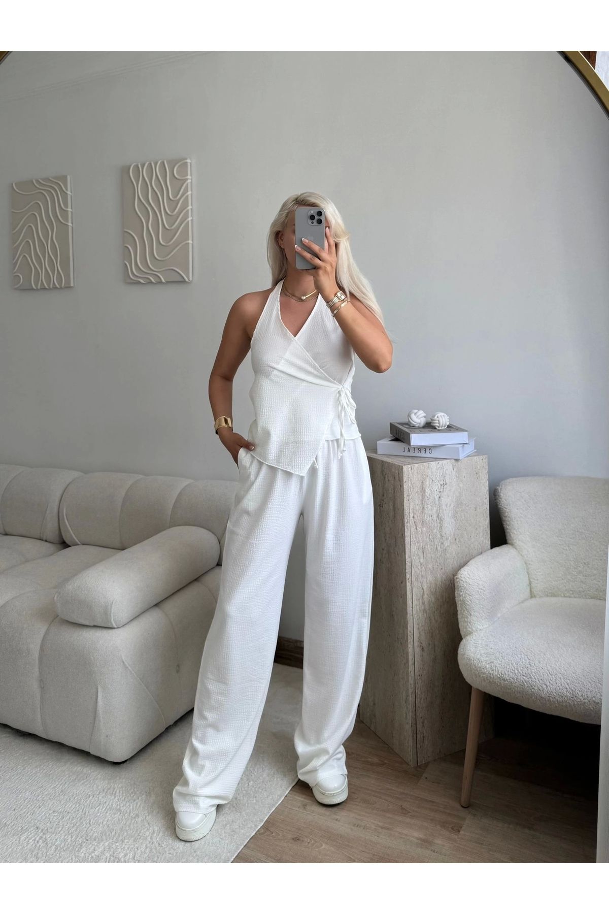 Zora Butik Twist Sırt Dekolte İkili Takım - BEYAZ