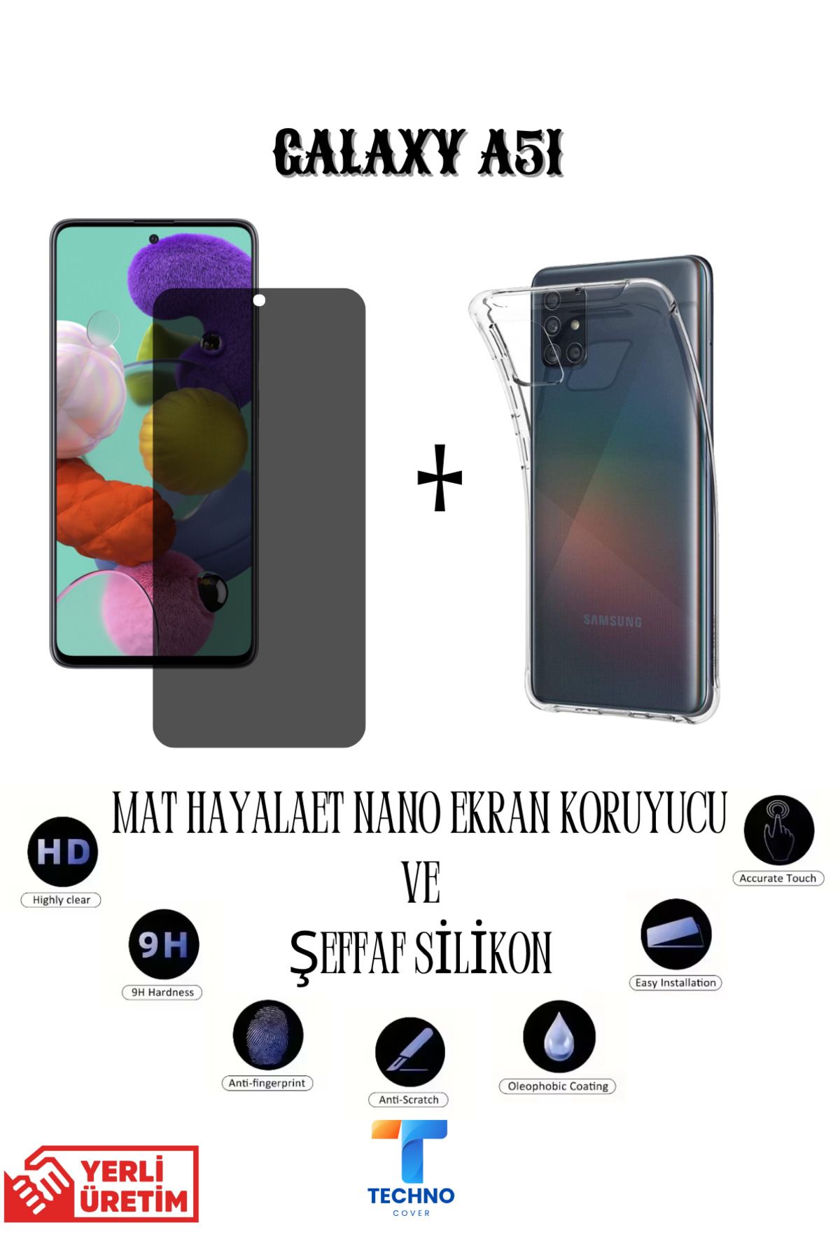 foxpower Samsung A51 Mat Hayalet Nano Ekran Koruyucu vemŞeffaf Kılıf 2li Avantajlı Paket