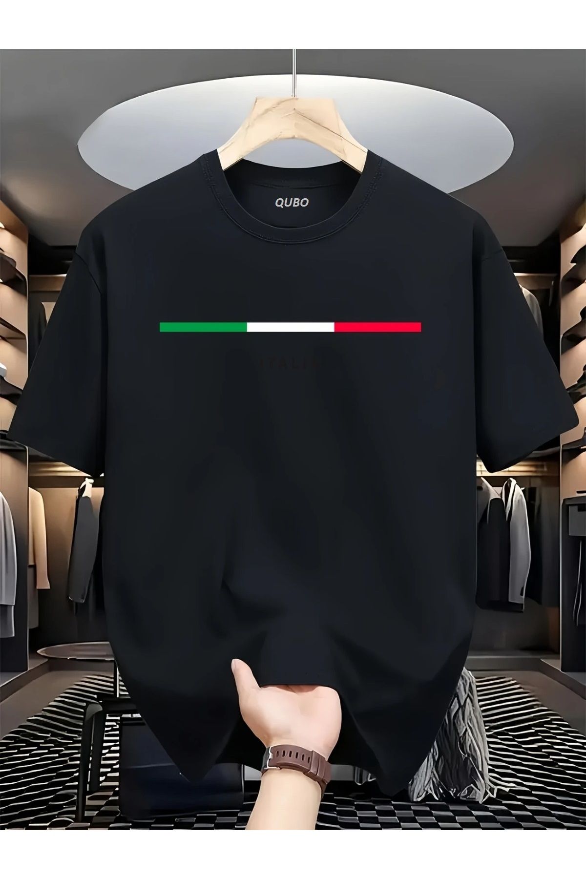 qubo sportswear & company qubo Unisex Oversize Baskılı Pamuklu Bisiklet Yaka Kısa Kollu SİYAH T-shirt