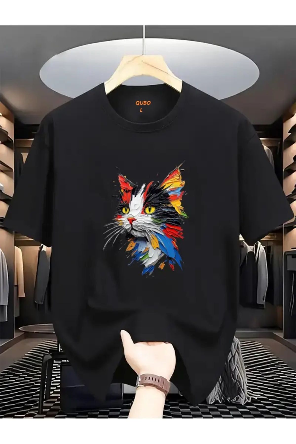 qubo sportswear & company qubo Unisex Oversize Baskılı Pamuklu Bisiklet Yaka Kısa Kollu SİYAH T-shirt
