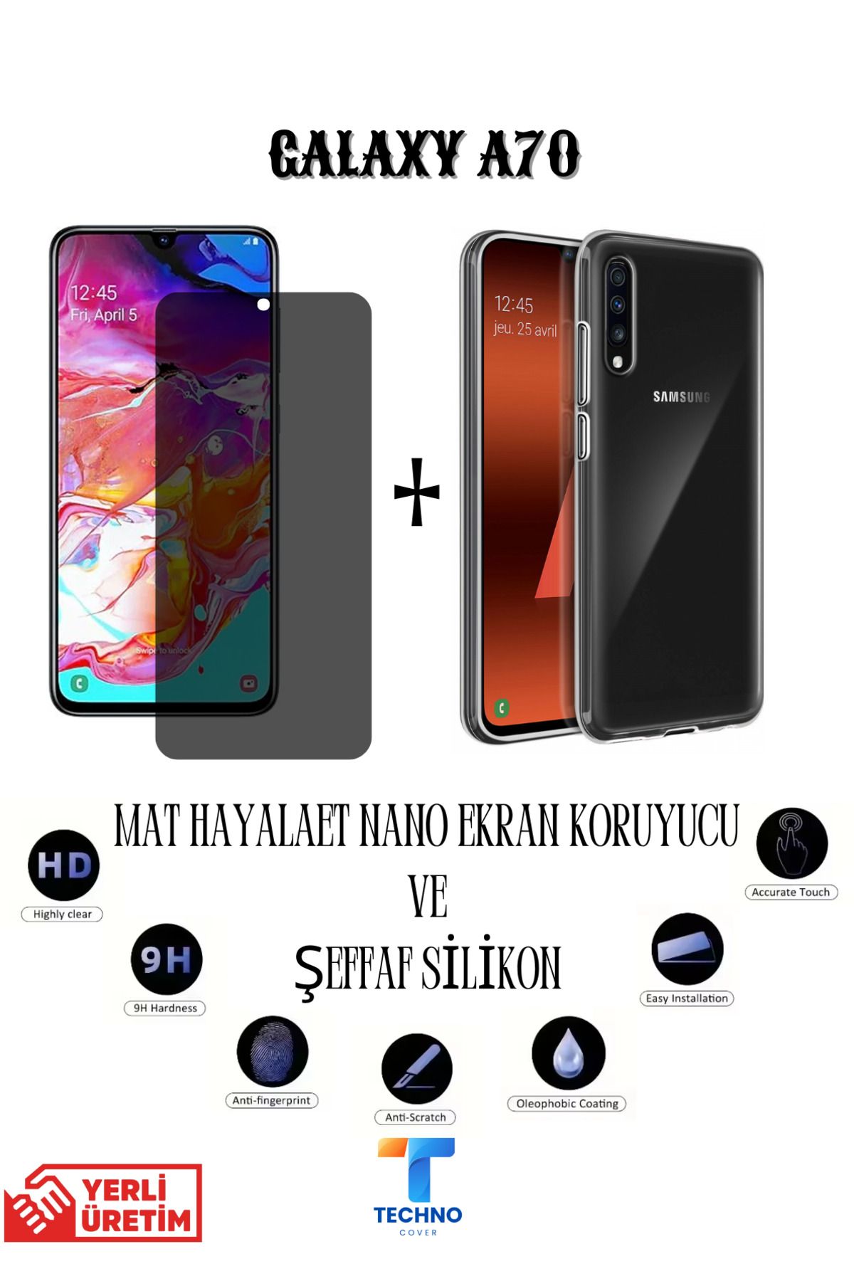 foxpower Samsung A70 Mat Hayalet Nano Ekran Koruyucu vemŞeffaf Kılıf 2li Avantajlı Paket