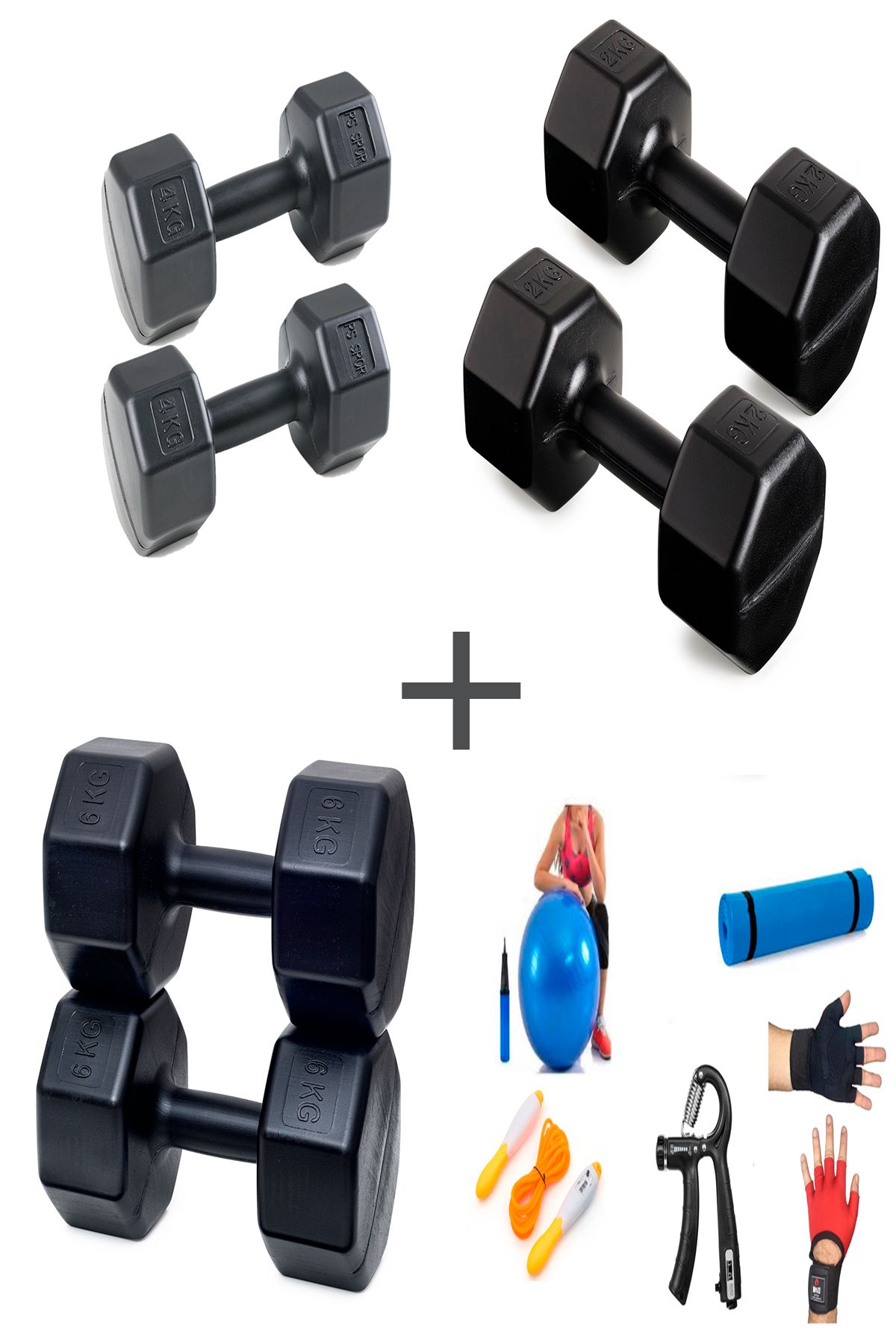 Besinistanbul PS SPOR 3 ÇİFT DAMBIL SET 2 KG + 4 KG + 6 KG + 5 ÇEŞİT EGZERSİZ SETİ