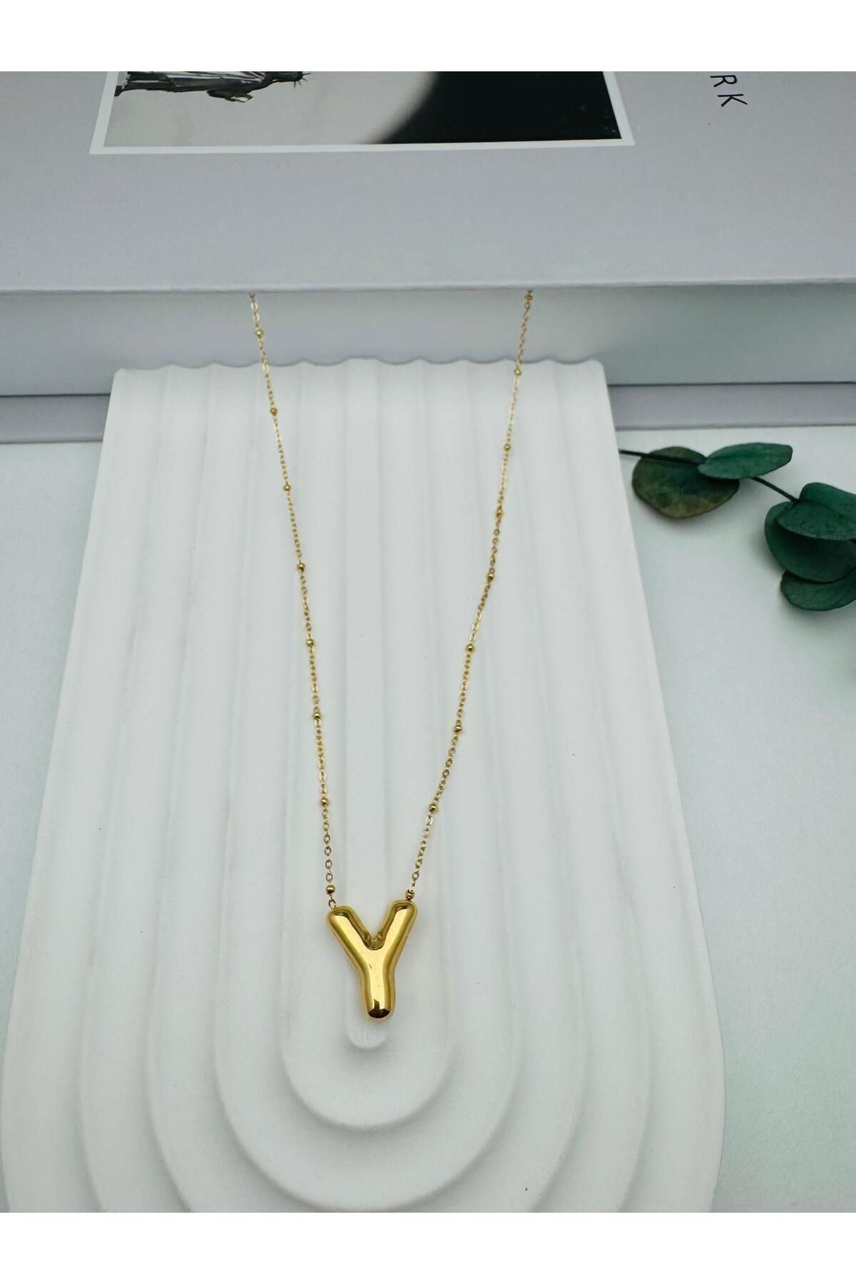 nerede bulurum Balon (Y) Harf Çelik Kolye (Gold) KLY 0106-13