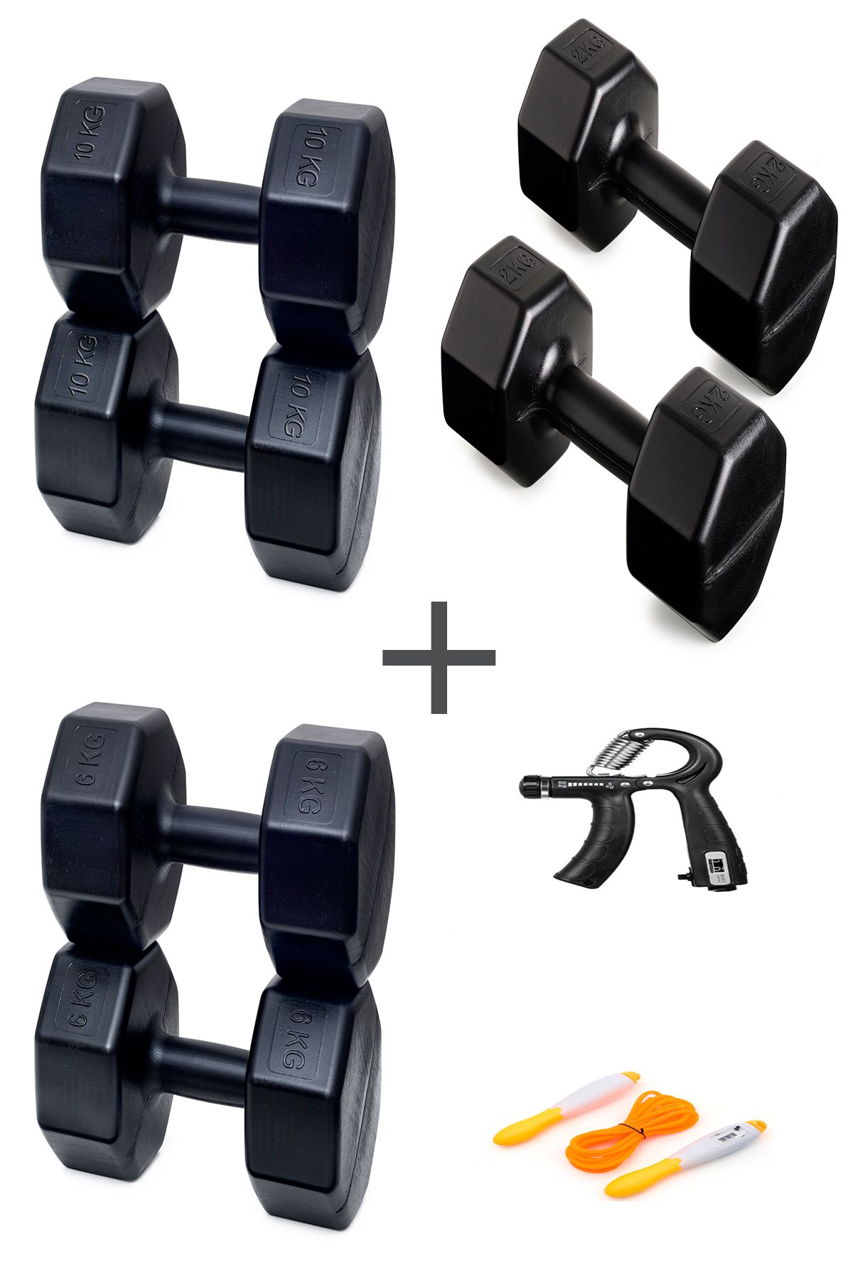 Besinistanbul PS SPOR 3 ÇİFT DAMBIL SET 2 KG + 6 KG +10 KG + AYARLANABİLİR SAYAÇLI EL YAYI VE ATLAMA İPİ