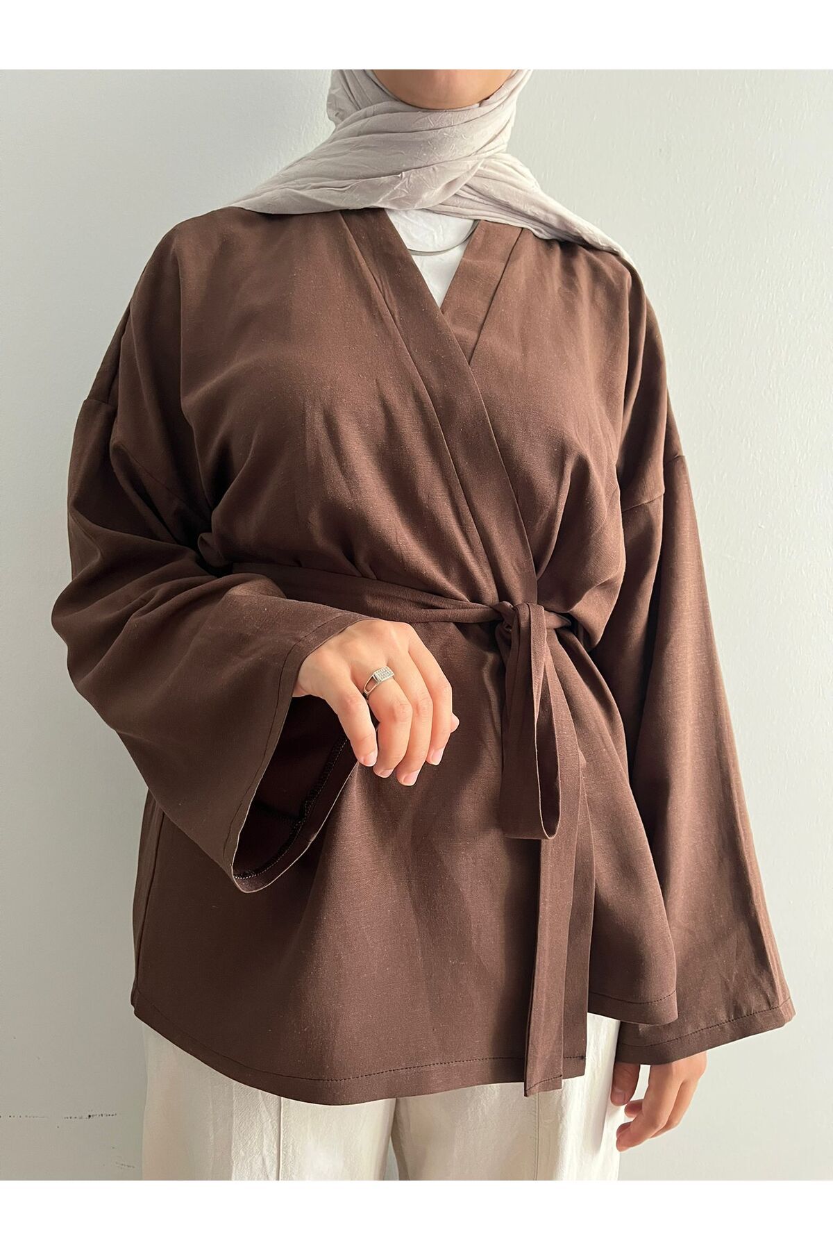 FASİON Belden Bağlamalı Kakao Wrap Kimono