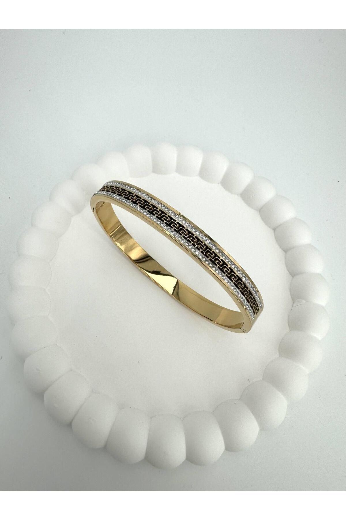 GLY ÇLKBİJUTERİ Taşlı Çelik Kelepçe (Gold)