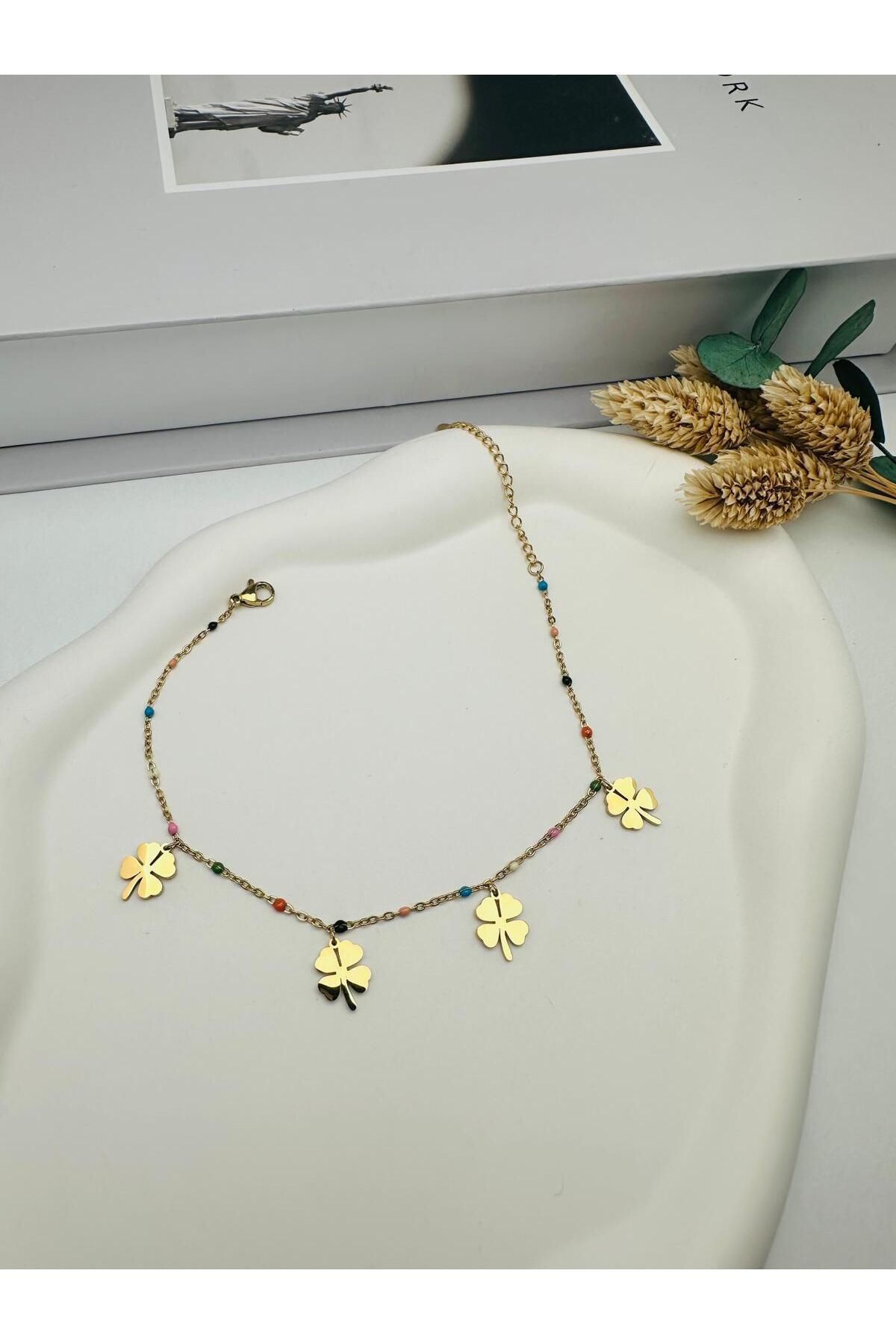 GLY ÇLKBİJUTERİ Yonca Detaylı Çelik Halhal (Gold) Hb 0241