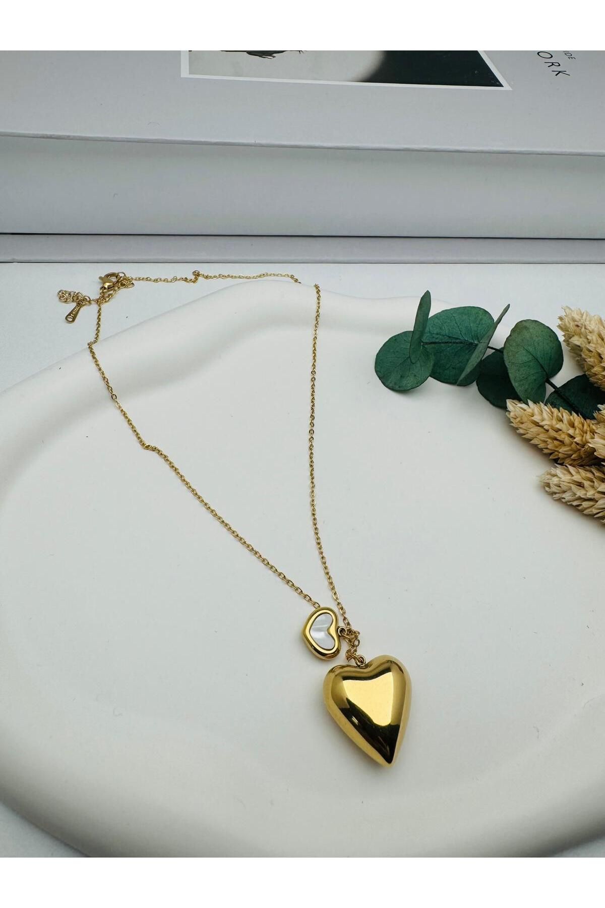 HEDİYELANDY Kalpli Çelik Kolye (Gold) 0106341