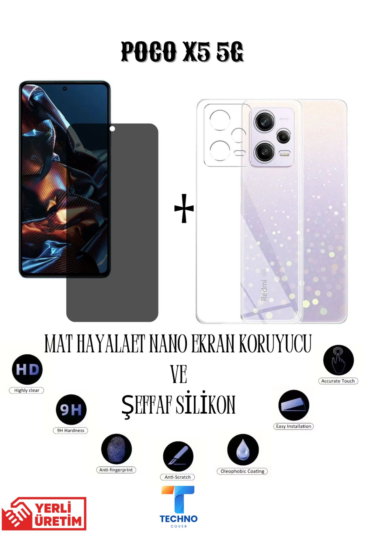 foxpower Poco X5 5G Mat Hayalet Nano Ekran Koruyucu vemŞeffaf Kılıf 2li Avantajlı Paket