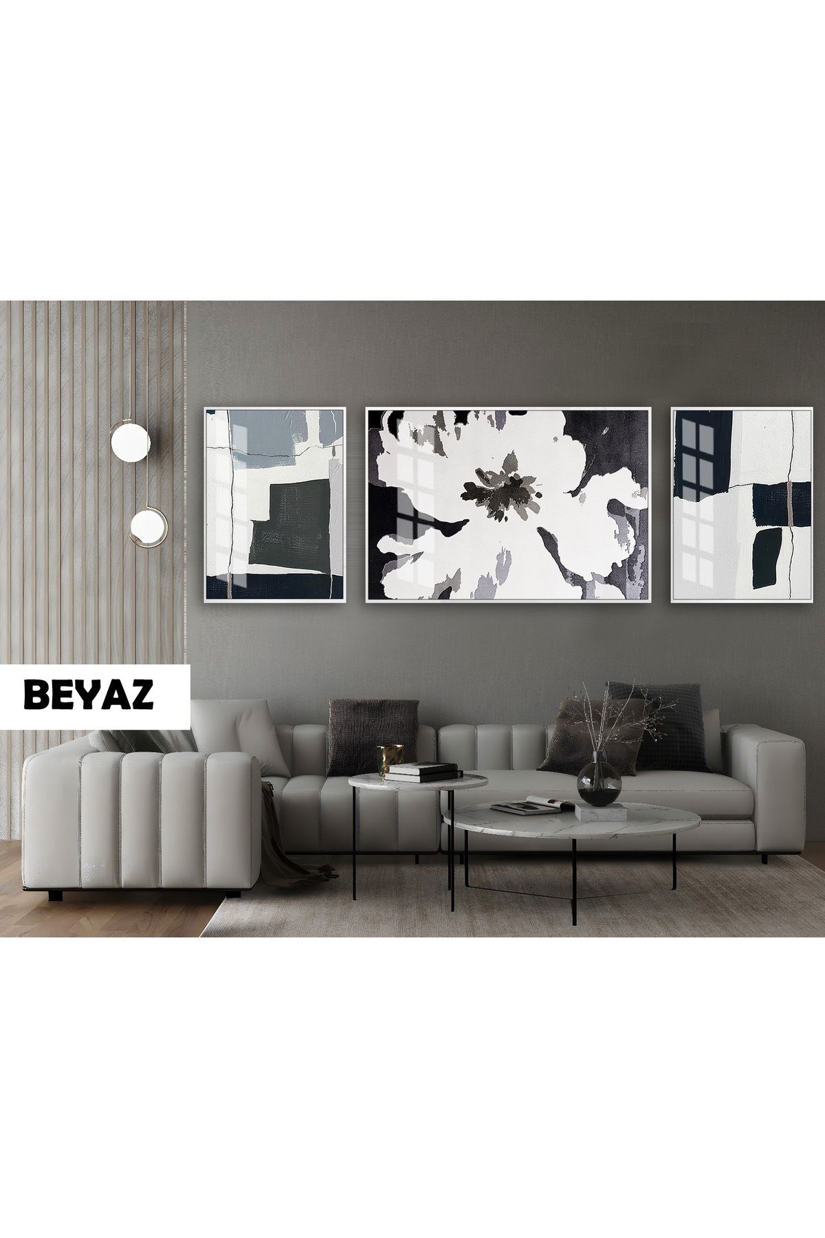 Harikabirev HARİKABİREV|(ABSTRACT) SOFT RENK ÇİÇEK MODELİ|ÇERÇEVELİ TEMPERLİ CAM TABLO 3LÜ YATAY