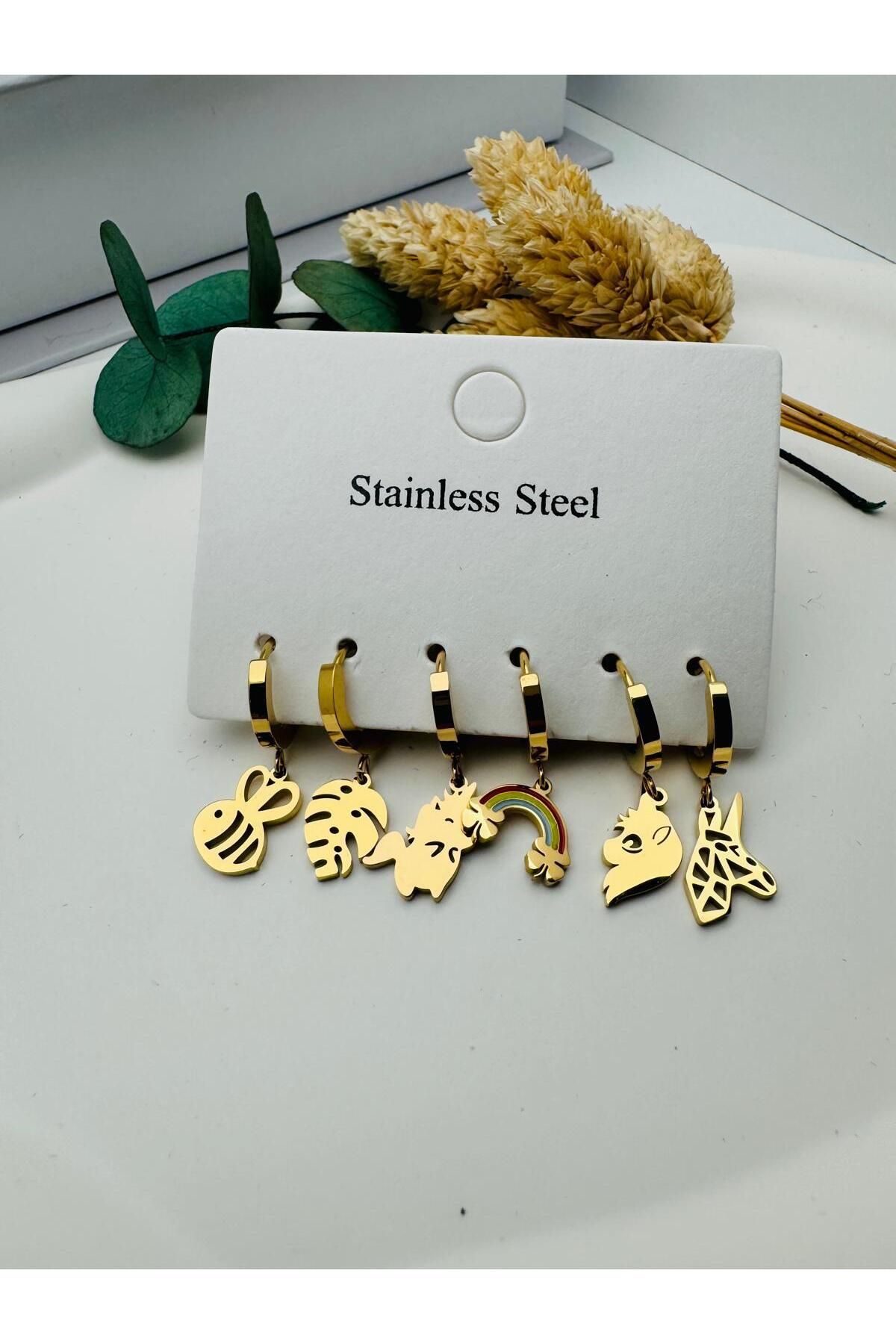 HEDİYELANDY Kp500 6 Lı Set Çelik Küpe (Gold)