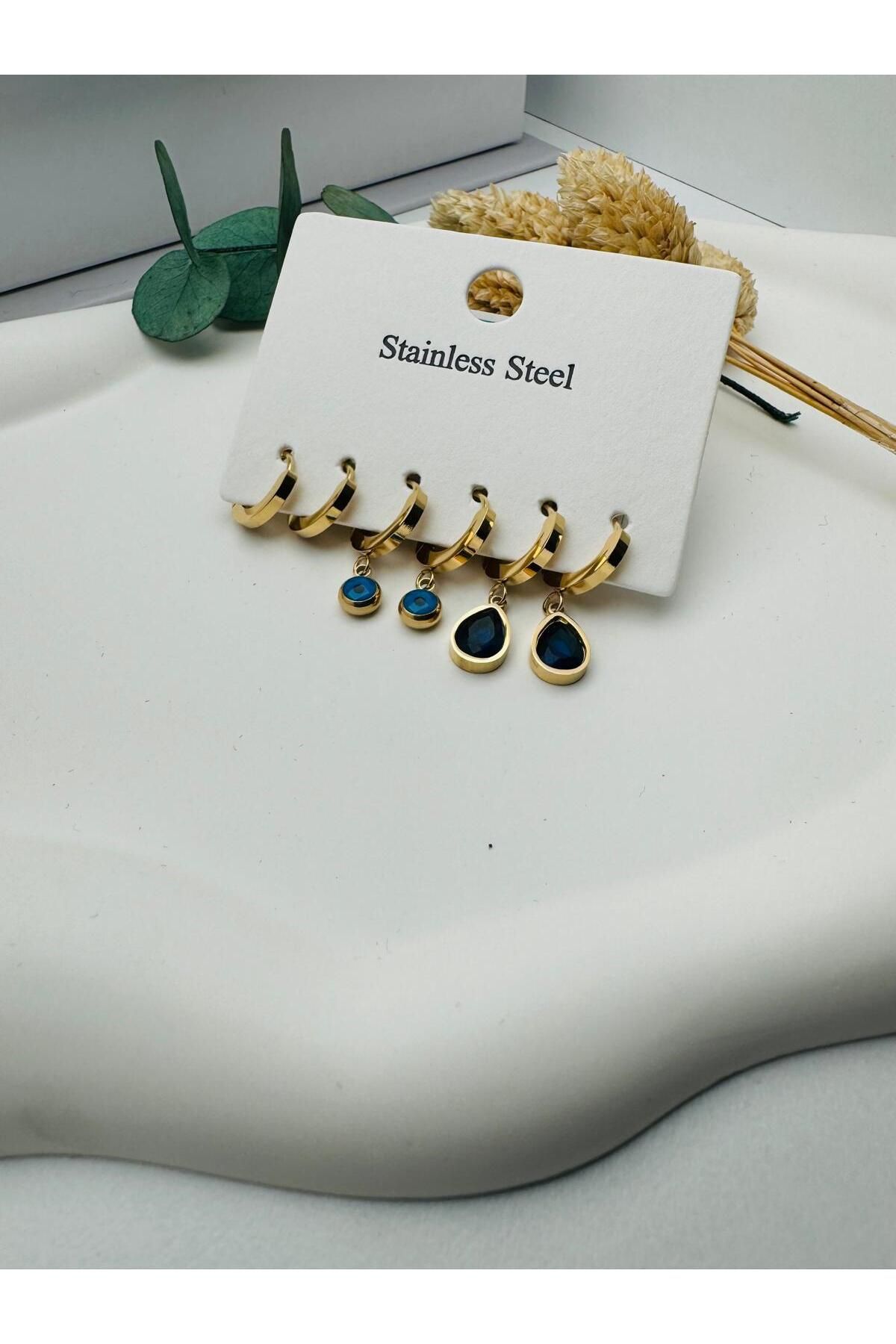 nerede bulurum Taşlı 6'lı Küpe (Gold) KP32