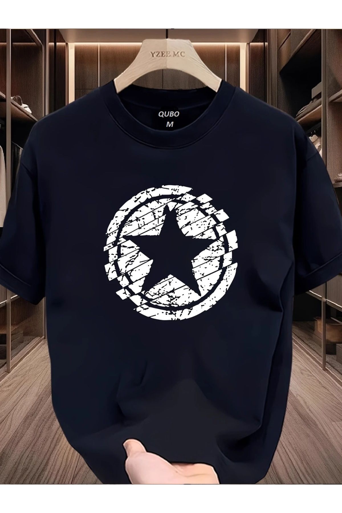 qubo sportswear & company qubo Unisex Oversize Baskılı Pamuklu Bisiklet Yaka Kısa Kollu SİYAH T-shirt