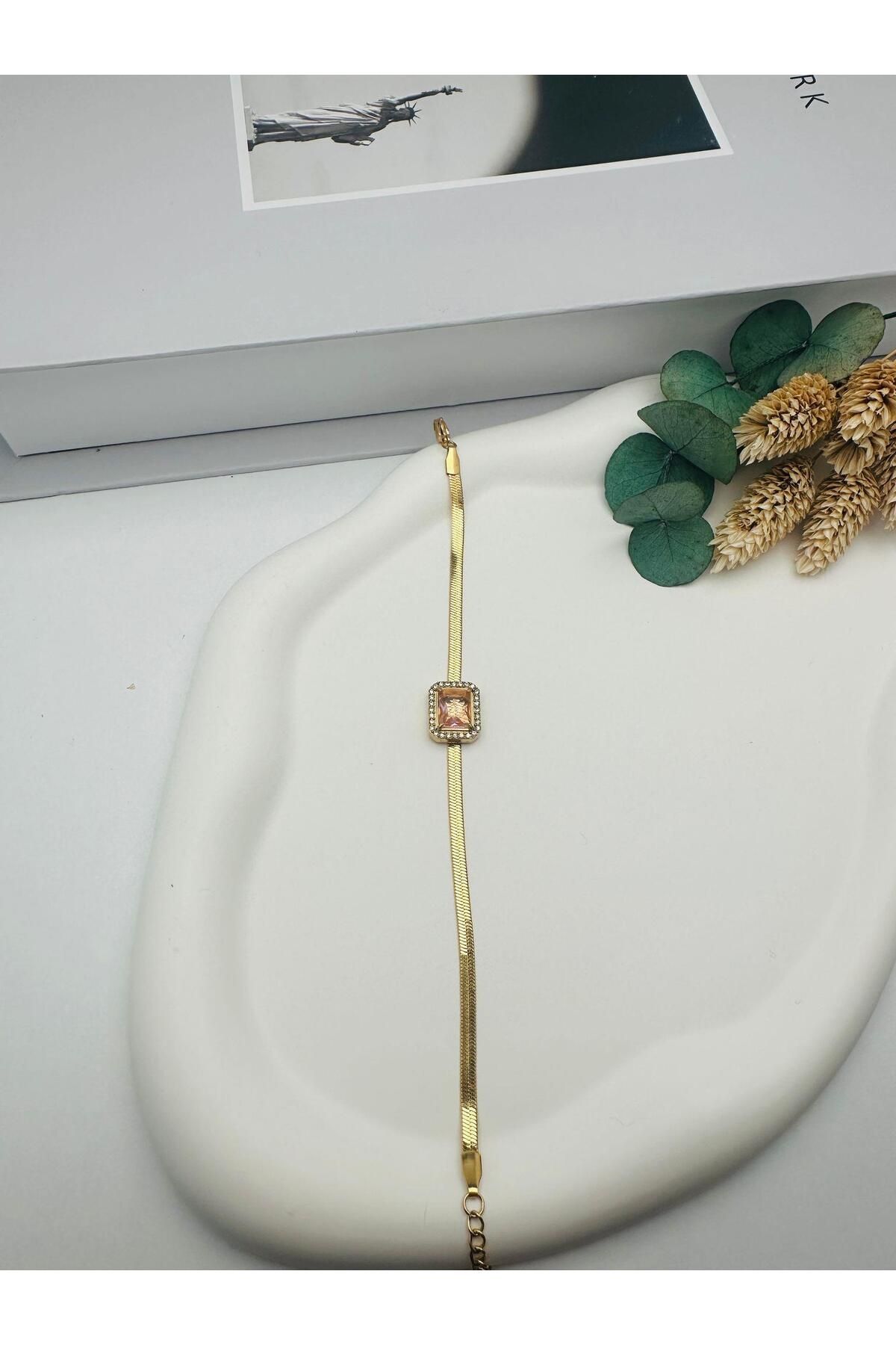 GLY ÇLKBİJUTERİ Pembe Taşlı Çelik Bileklik Gold) Blk 343-1
