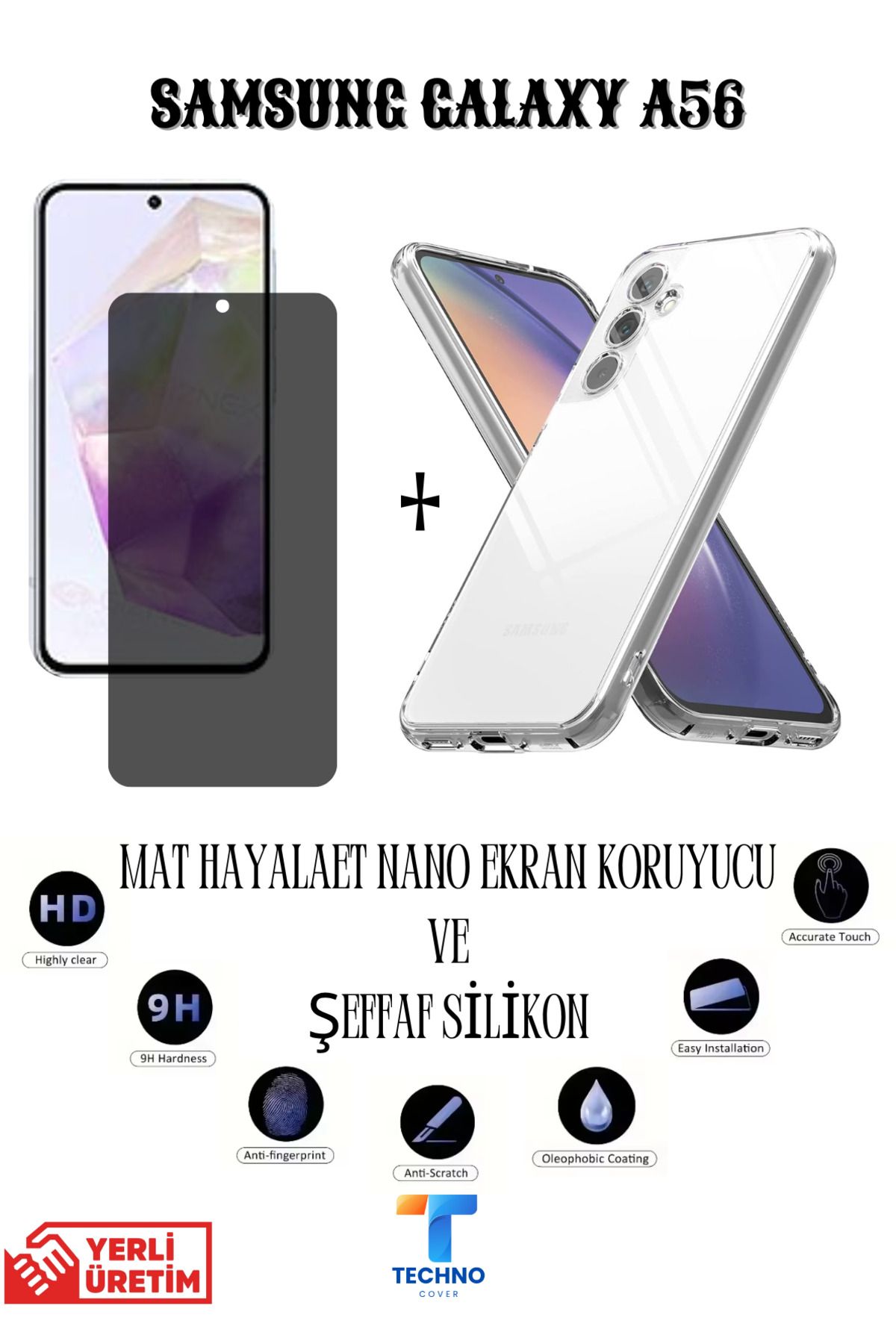 foxpower Samsung A56 Mat Hayalet Nano Ekran Koruyucu vemŞeffaf Kılıf 2li Avantajlı Paket