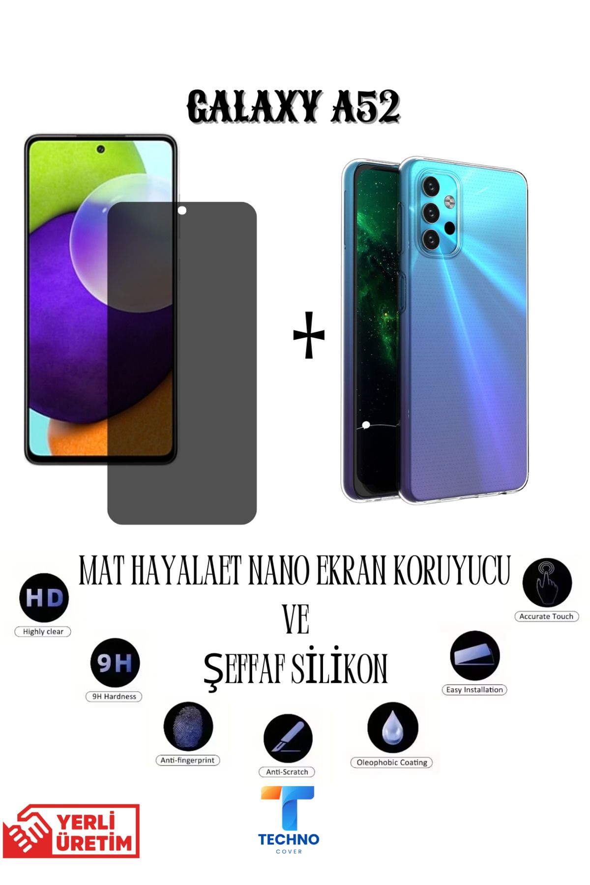 foxpower Samsung A52 Mat Hayalet Nano Ekran Koruyucu vemŞeffaf Kılıf 2li Avantajlı Paket