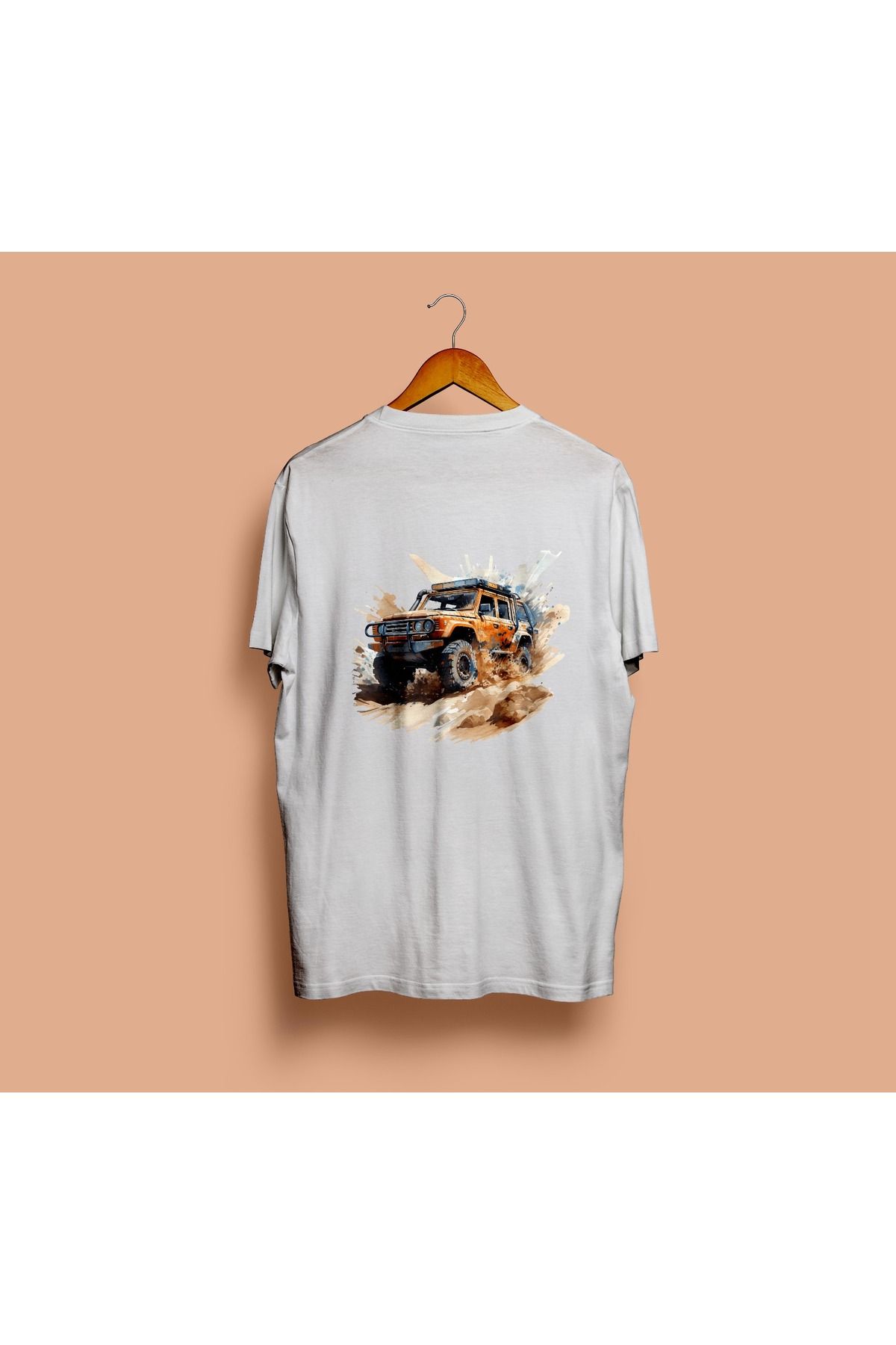 MODA KISA KOLLU SIRT DESEN REGULAR KALIP TURUNCU OFF-ROAD DESENLİ PAMUKLU T-SHIRT