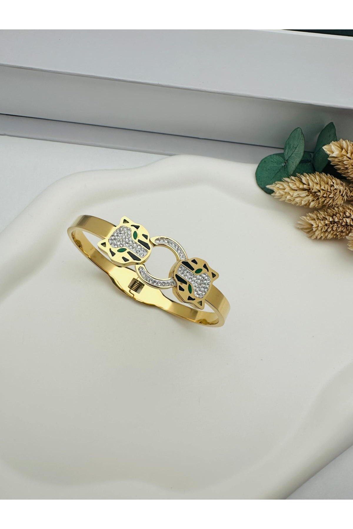 GLY ÇLKBİJUTERİ Yılan Detaylı Çelik Kelepçe (Gold) 22036