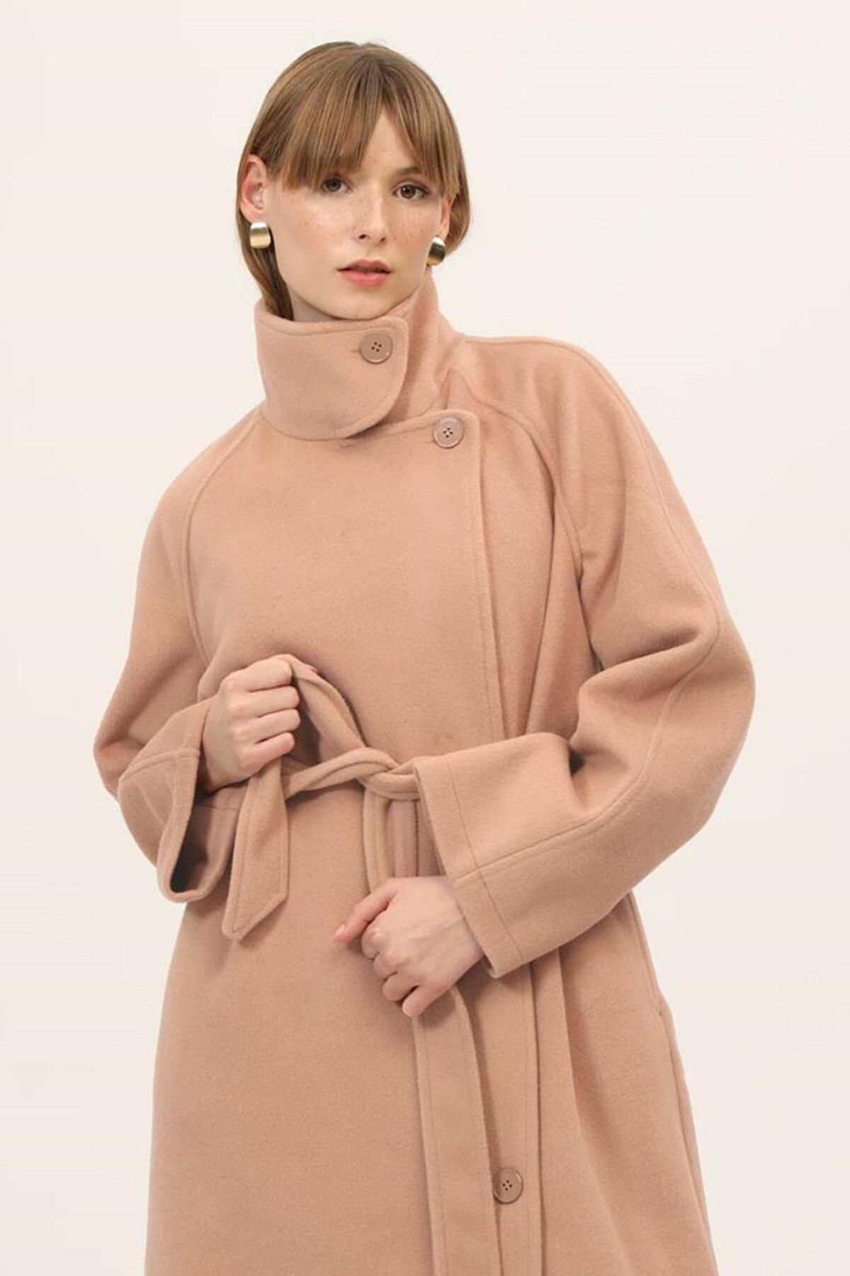 ALYOSHA FASHION Kapalı Yaka Kaban Somon