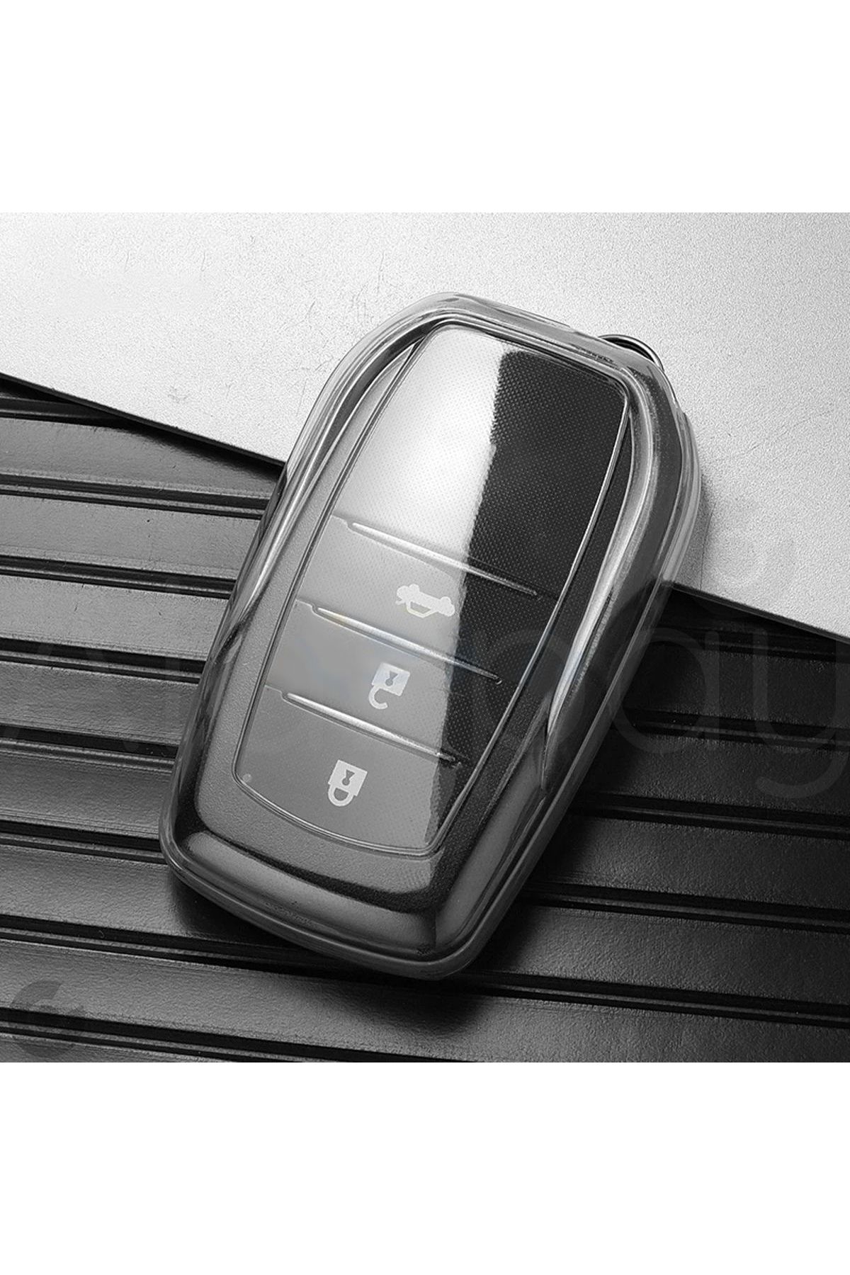 Alazpay Toyota Corolla Cross Yaris Cross CH-R Prius Rav4 Camry Prado Şeffaf TPU Anahtar Kılıfı (Beyaz)