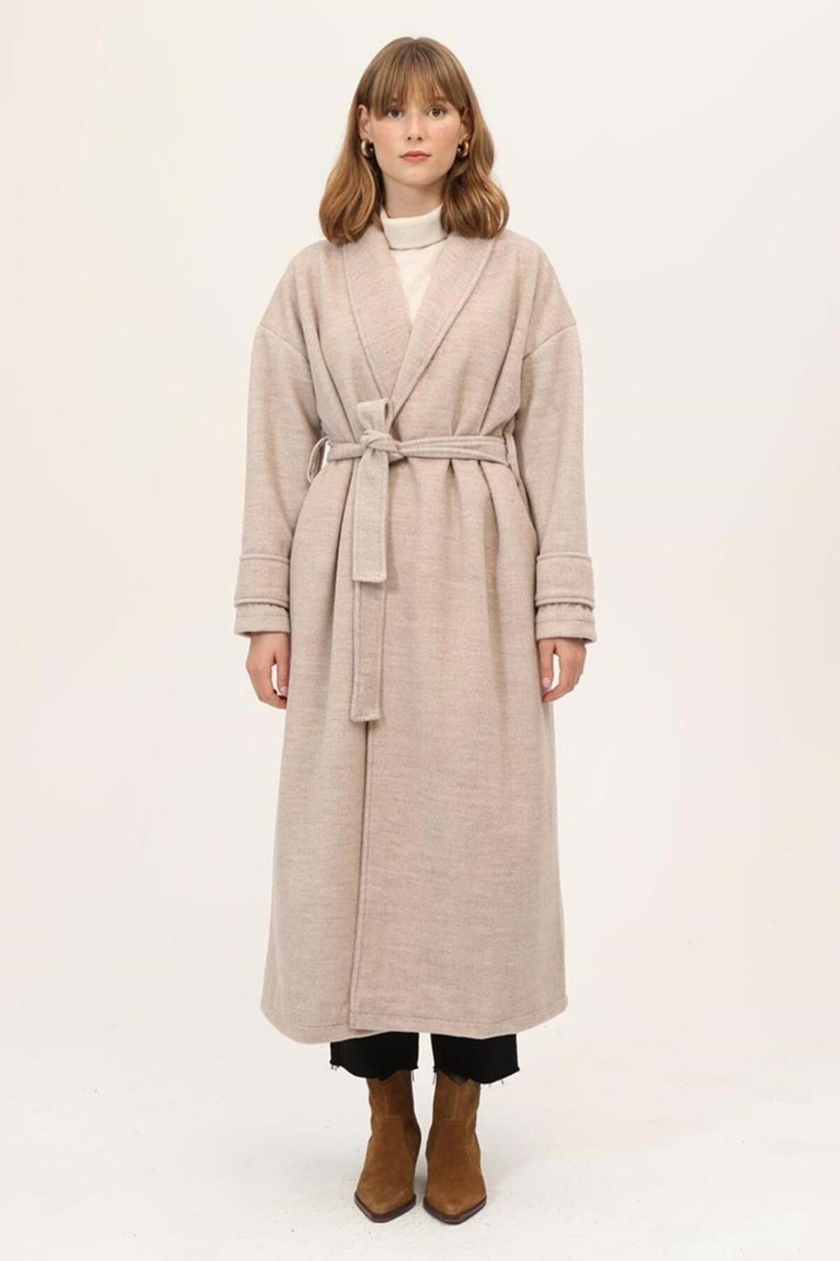 ALYOSHA FASHION Şal Yaka Kaban Kemik