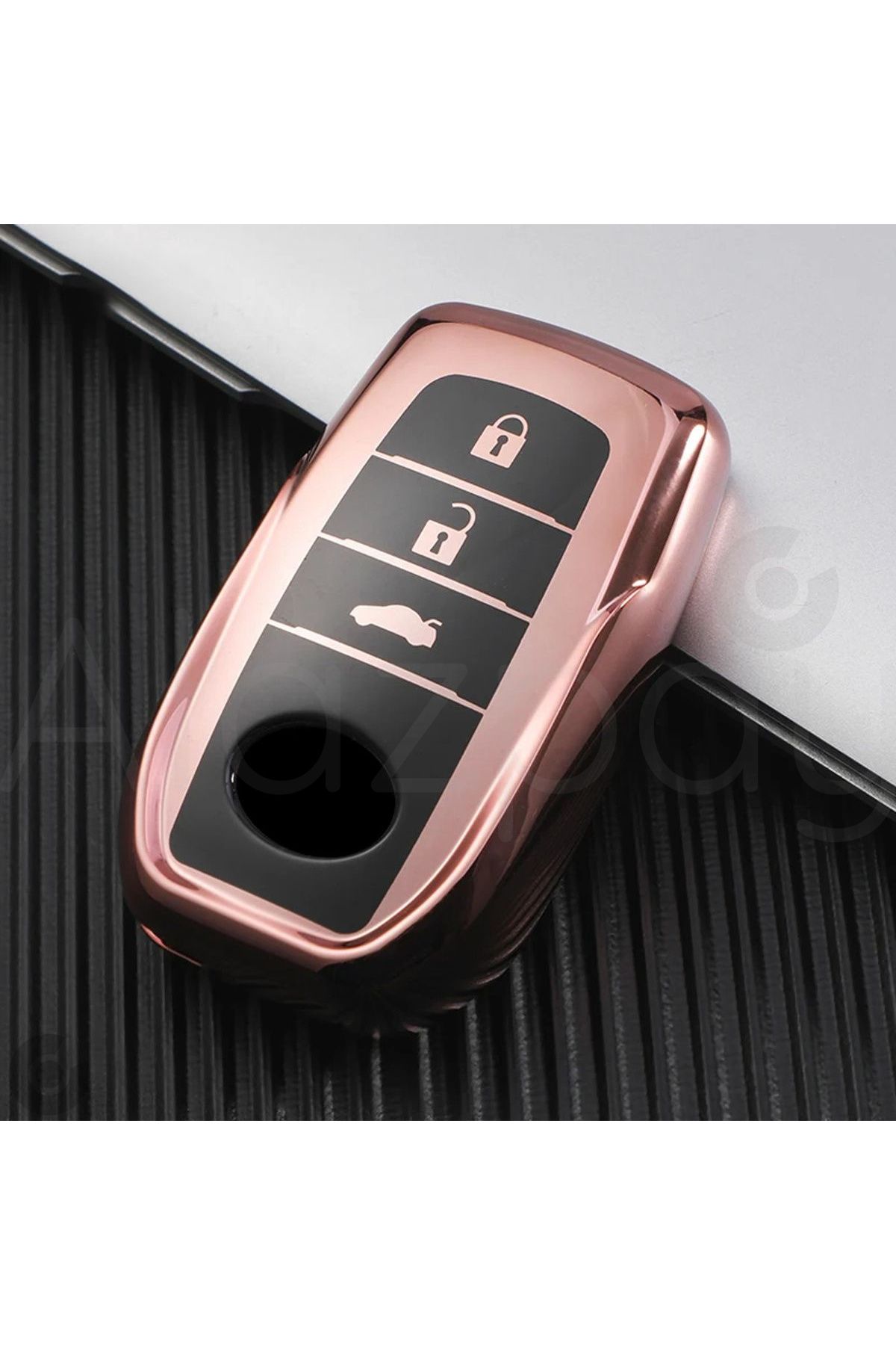 Alazpay Toyota Corolla Cross Yaris Cross CH-R Prius Rav4 Camry Prado Parlak TPU Anahtar Kılıfı (Rose)