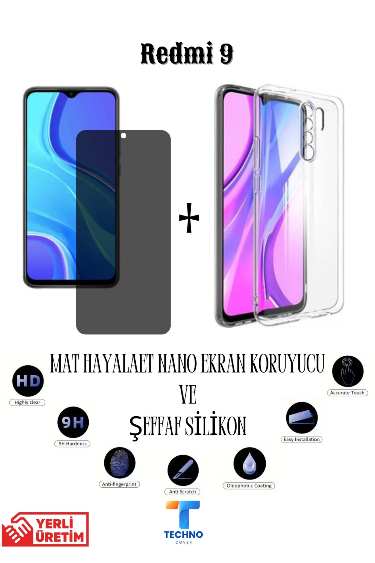 foxpower Redmi 9 Mat Hayalet Nano Ekran Koruyucu Ve Şeffaf Kılıf 2li Avantajlı Paket