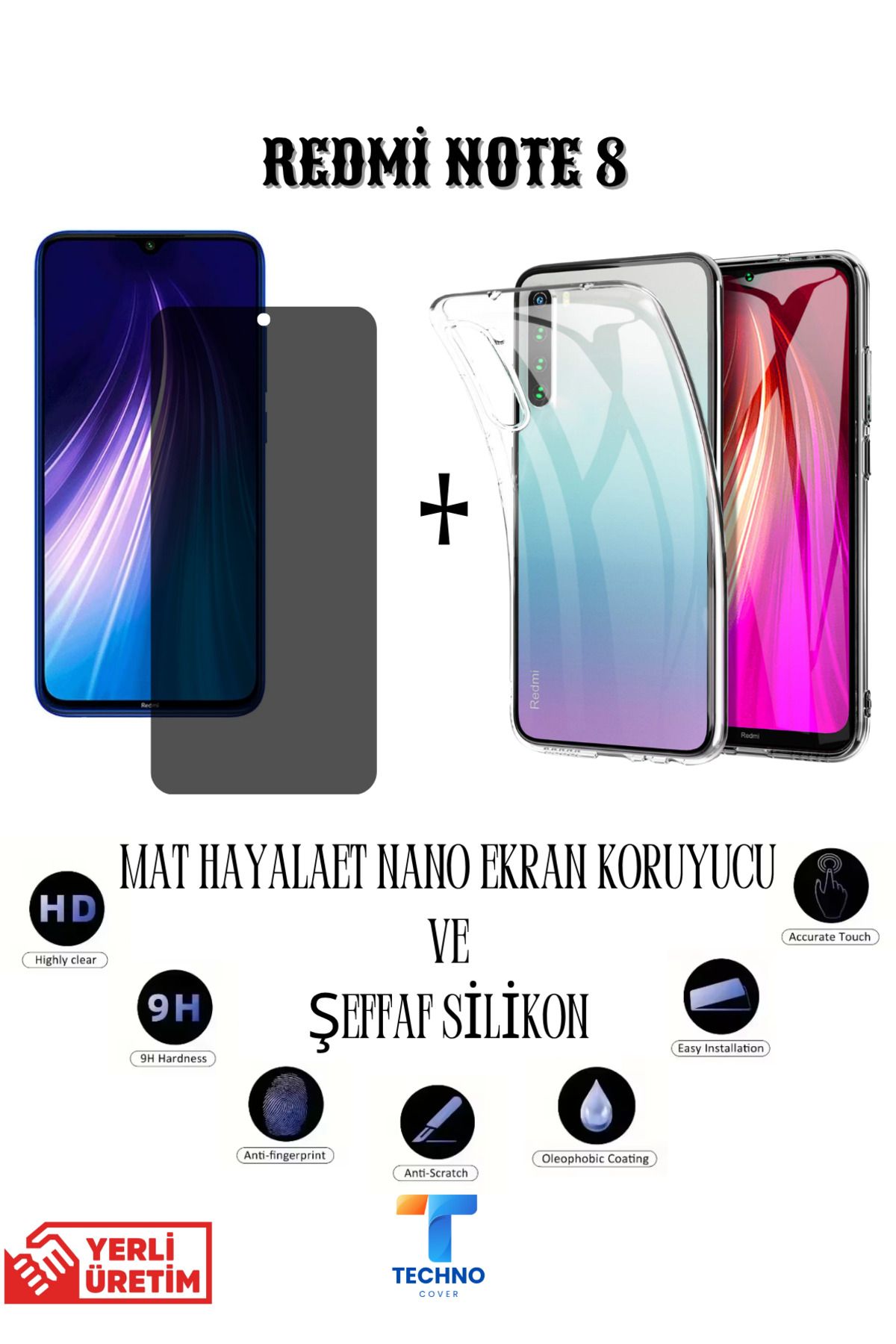 foxpower Redmi Note 8 Mat Hayalet Nano Ekran Koruyucu Ve Şeffaf Kılıf 2li Avantajlı Paket
