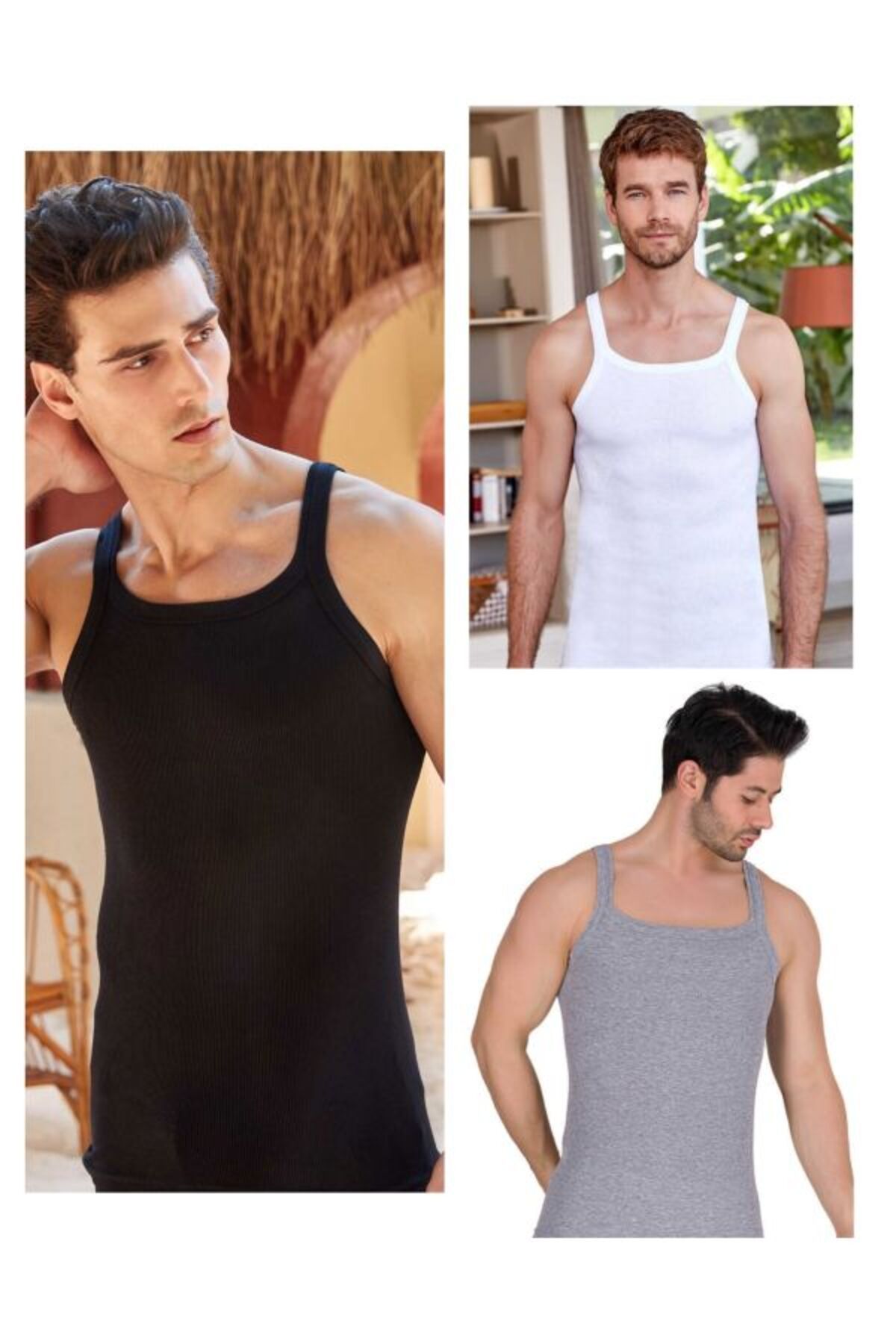 kit iç giyim Berrak 3'lü (Görseldeki Renkler) Kaşkorsa İnce Askılı Erkek Atket