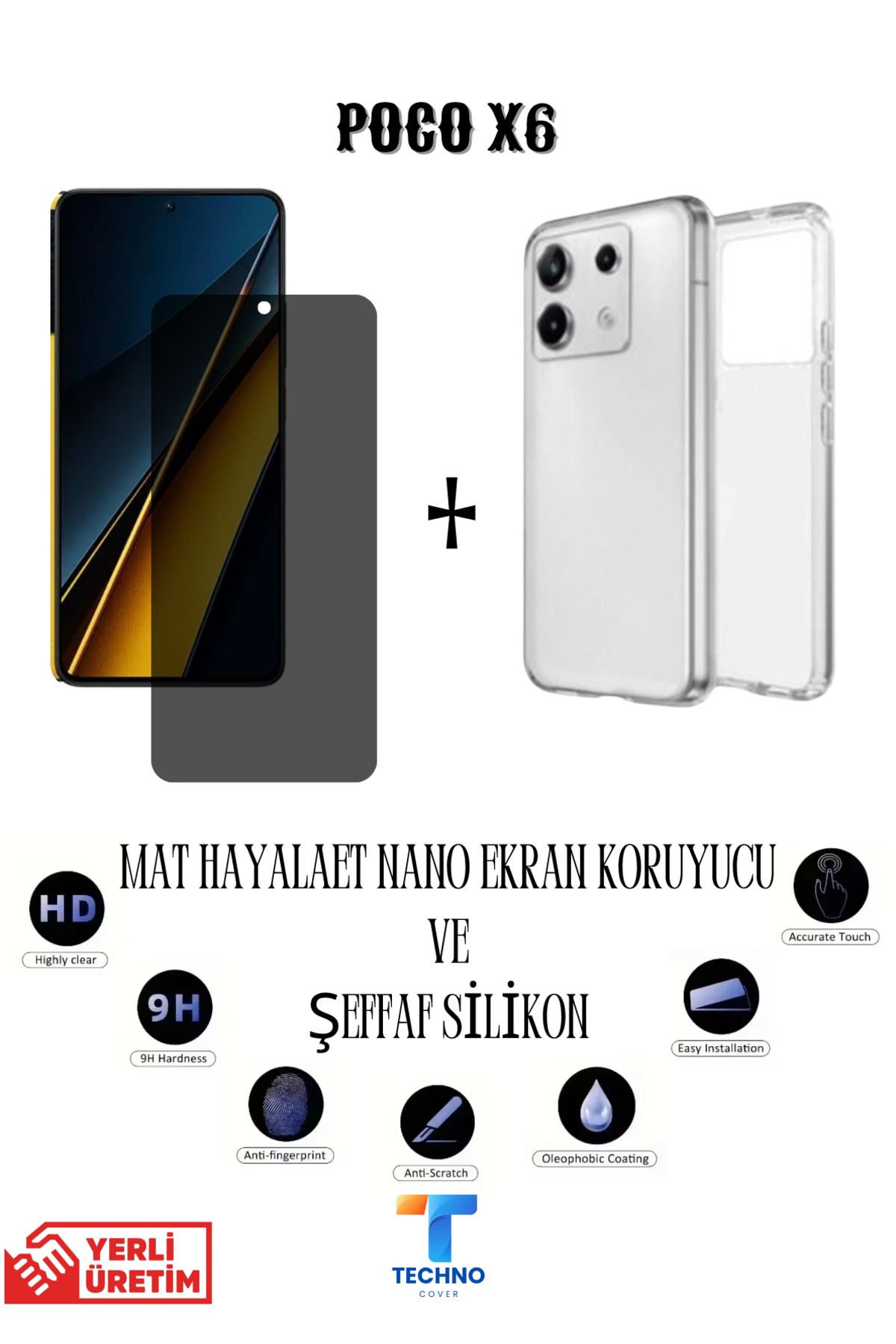 foxpower Poco X6 Mat Hayalet Nano Ekran Koruyucu vemŞeffaf Kılıf 2li Avantajlı Paket