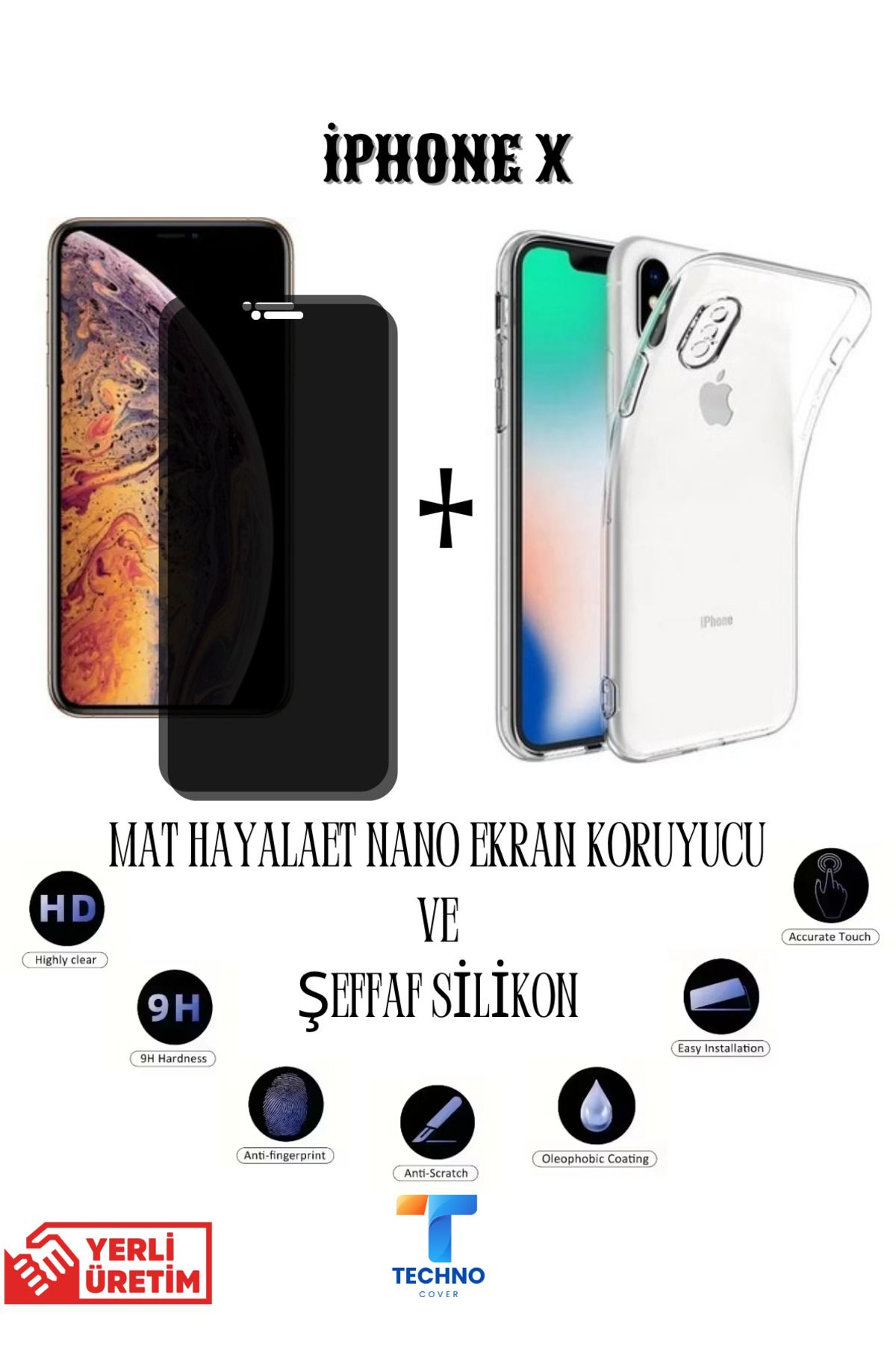 foxpower İphone X Mat Hayalet Nano Ekran Koruyucu Ve Şeffaf Kılıf 2li Avantajlı Paket