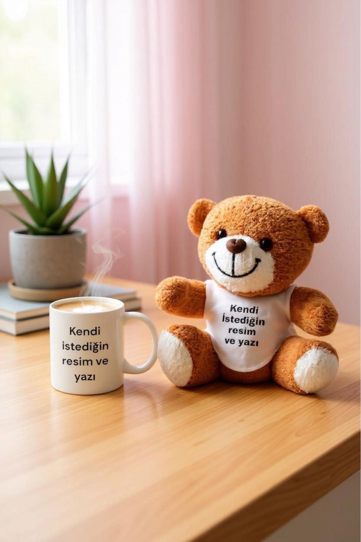 Gzl55 Kişiye özel kupa ve kişiye özel 21cm peluş ayı