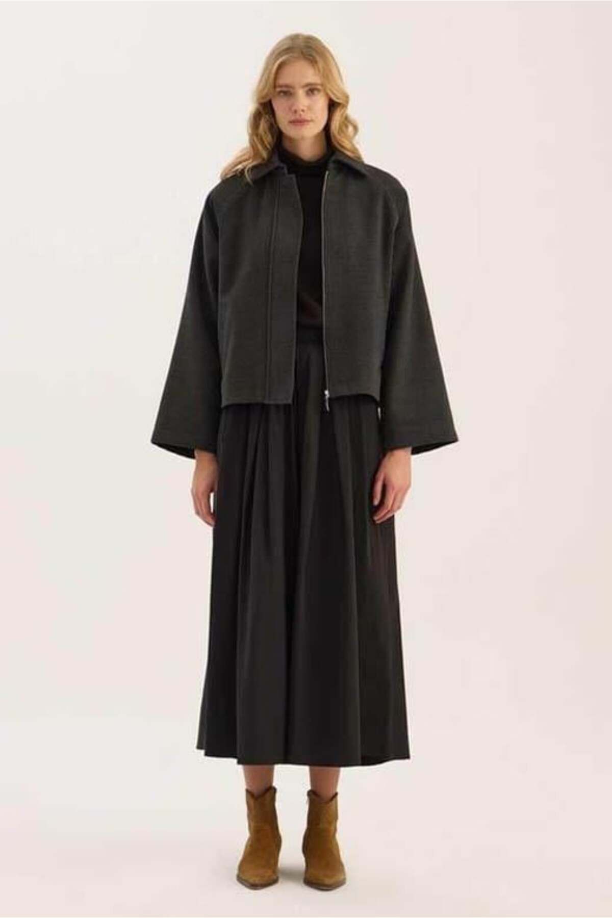 ALYOSHA FASHION Fermuarlı Etek Üstü Kaban Antrasit