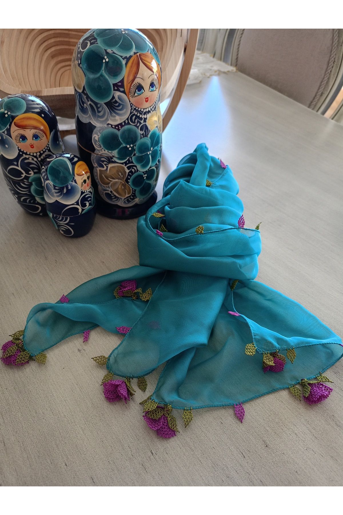 Gülsence Design Mor çiçekli fular