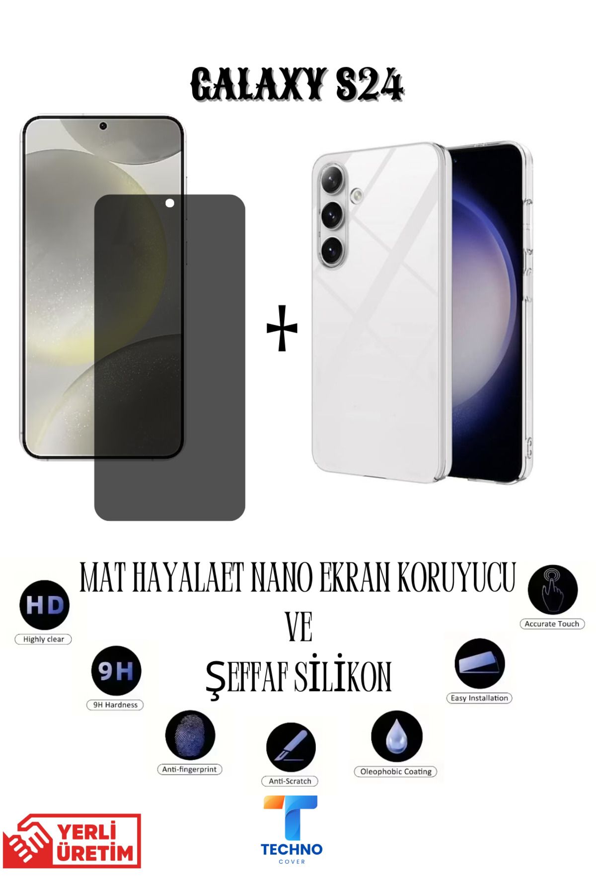 foxpower Samsung S24 Mat Hayalet Nano Ekran Koruyucu ve Şeffaf Kılıf 2li Avantajlı Paket