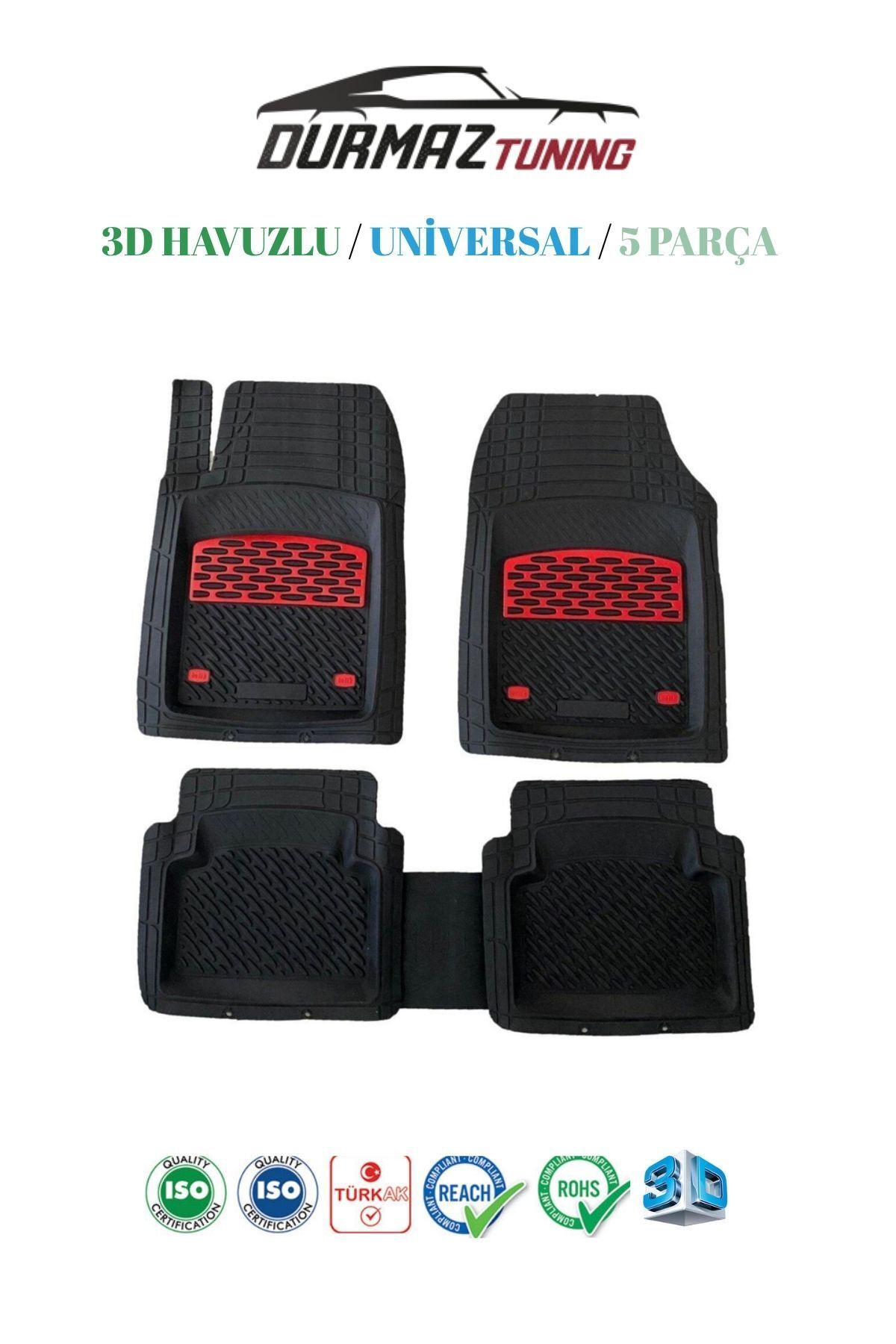 durmaz tuning Peugeot 308 2020 Model Uyumlu Kesilebilir 3D Havuzlu Kırmızı Kromajlı Lüx Paspas