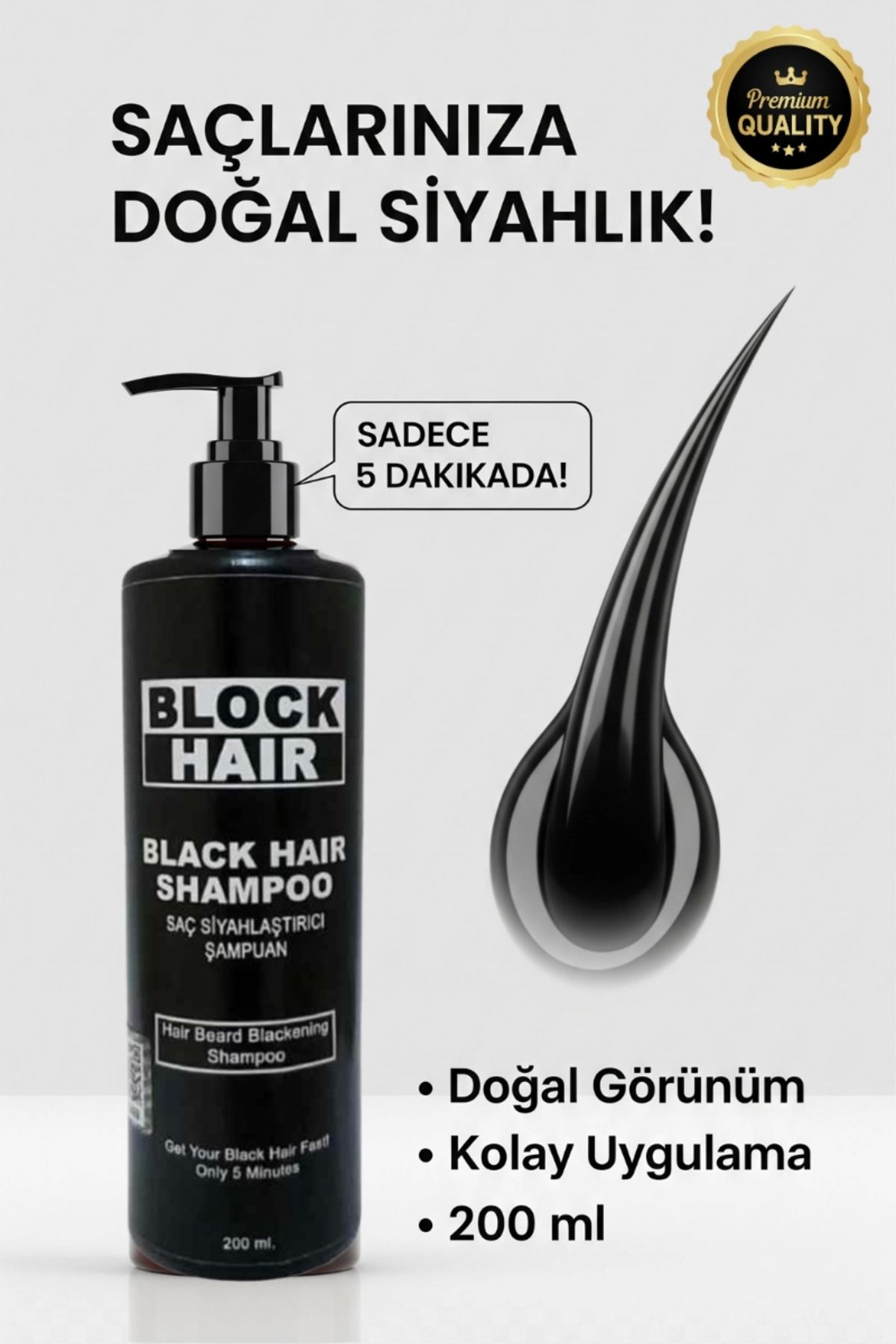 gizmurstore Black Hair Beyaz Saçları Siyahlaştıran Doğal Görünüm Ve Anında Etkili Şampuan 200 ml
