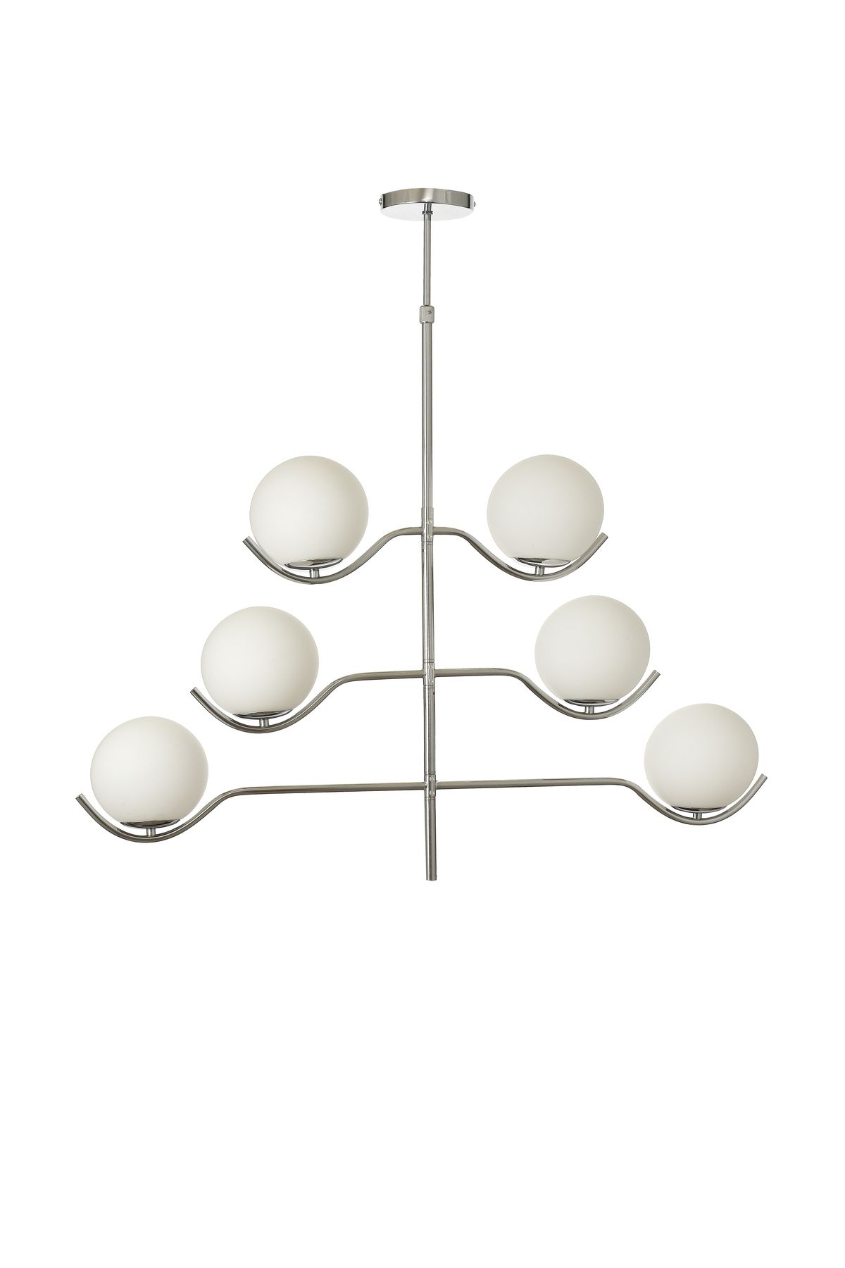 Avizemoda Ranya 6 lı Beyaz Camlı Salon Oturma Odası Modern Kollu Avize - (Krom Kaplama)