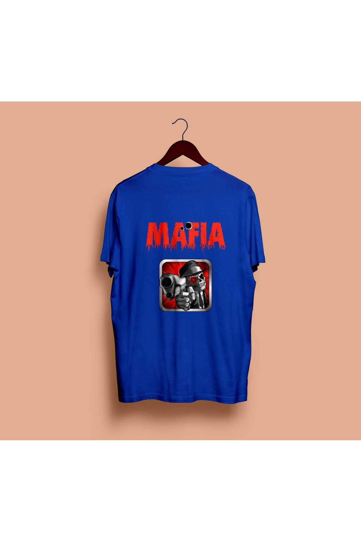 MODA KISA KOLLU REGULAR KALIP SIRT BASKILI “MAFIA” YAZILI PAMUKLU T-SHIRT